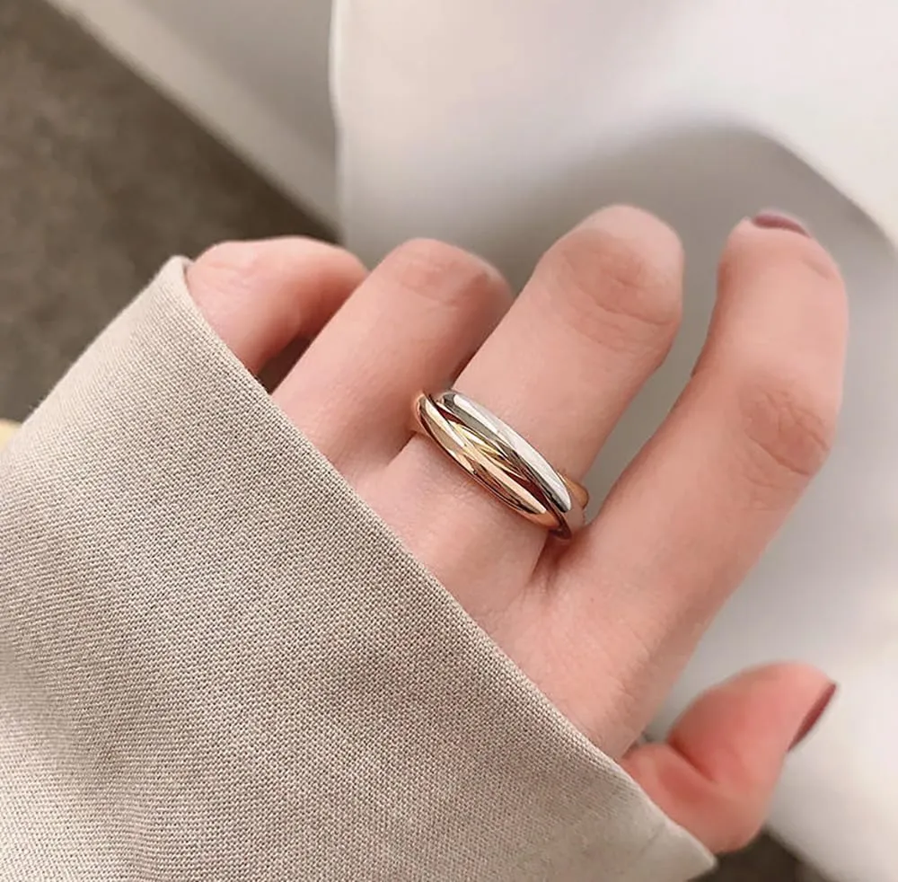 IMINI Anello intrecciato per ansia e agitazione per donna uomo Acciaio inossidabile Oro Siver Rose Tripla fila rotolante Dichiarazione ad incastro Anelli antistress Gioielli di promessa di moda (9) - immagine 2