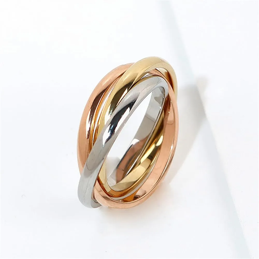 IMINI Anello intrecciato per ansia e agitazione per donna uomo Acciaio inossidabile Oro Siver Rose Tripla fila rotolante Dichiarazione ad incastro Anelli antistress Gioielli di promessa di moda (9) - immagine 5