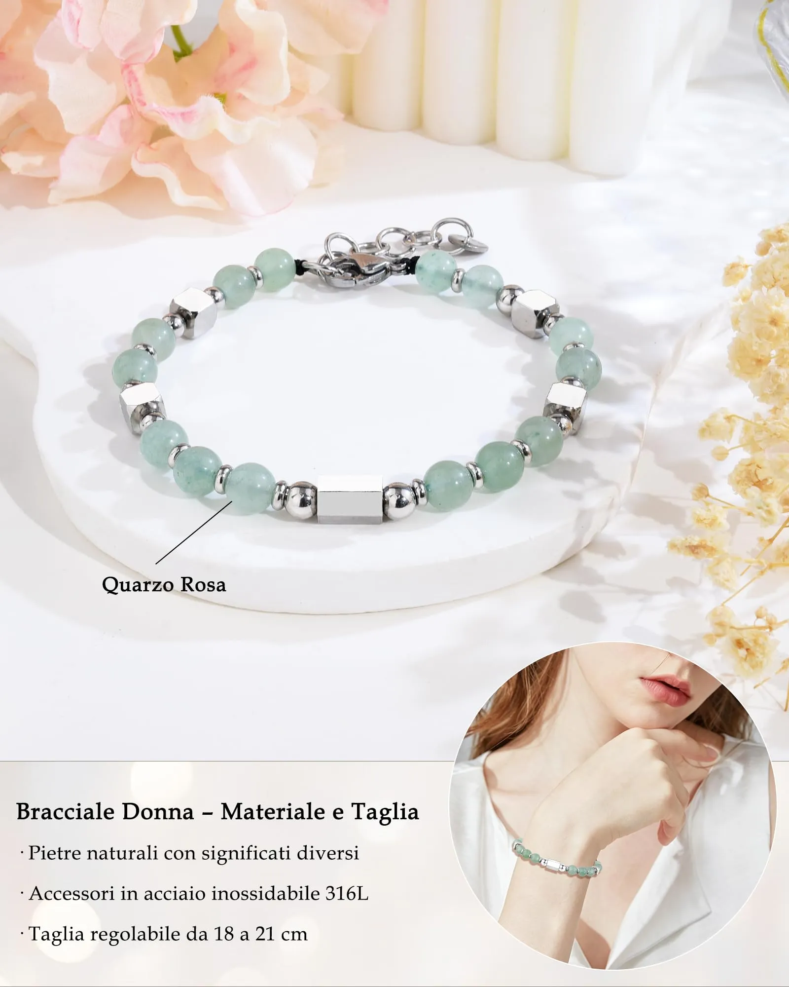 VGWON Bracciale Donna Regalo Donna Compleanno Bracciale Pietre Naturali - immagine 3