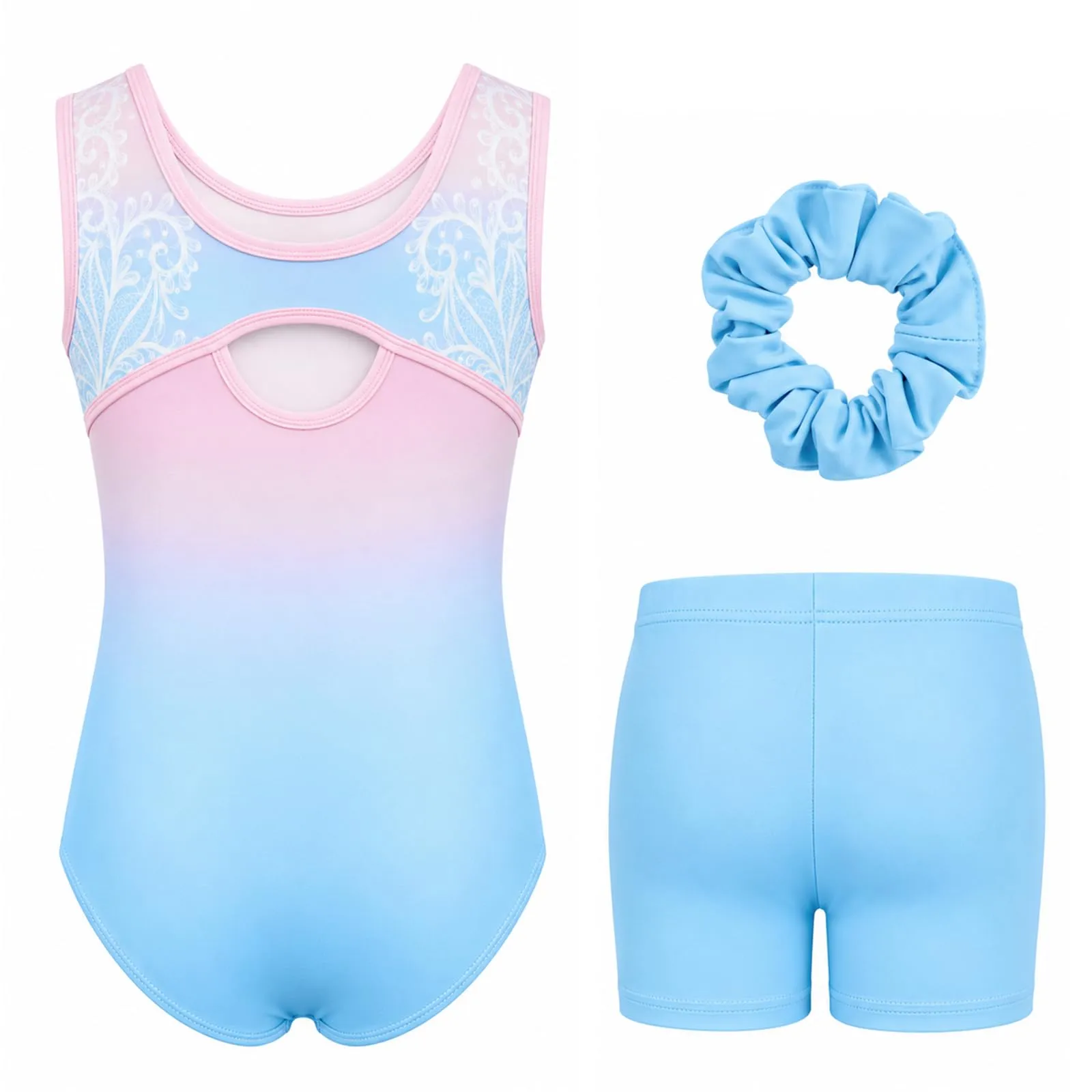 Gogokids Body da ginnastica per ragazze, 3 pezzi, set sportivo scintillante - immagine 2