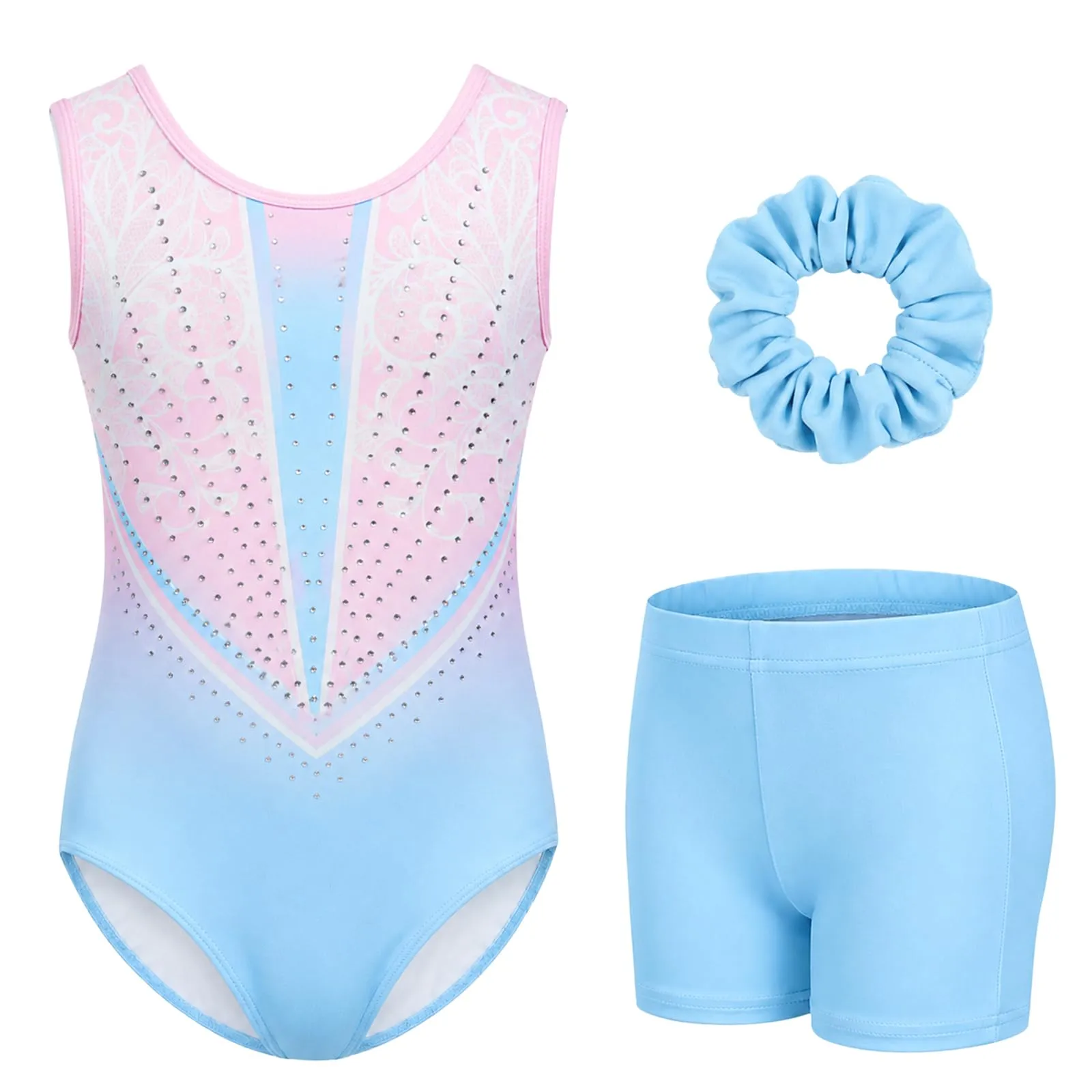 Gogokids Body da ginnastica per ragazze, 3 pezzi, set sportivo scintillante - immagine 1