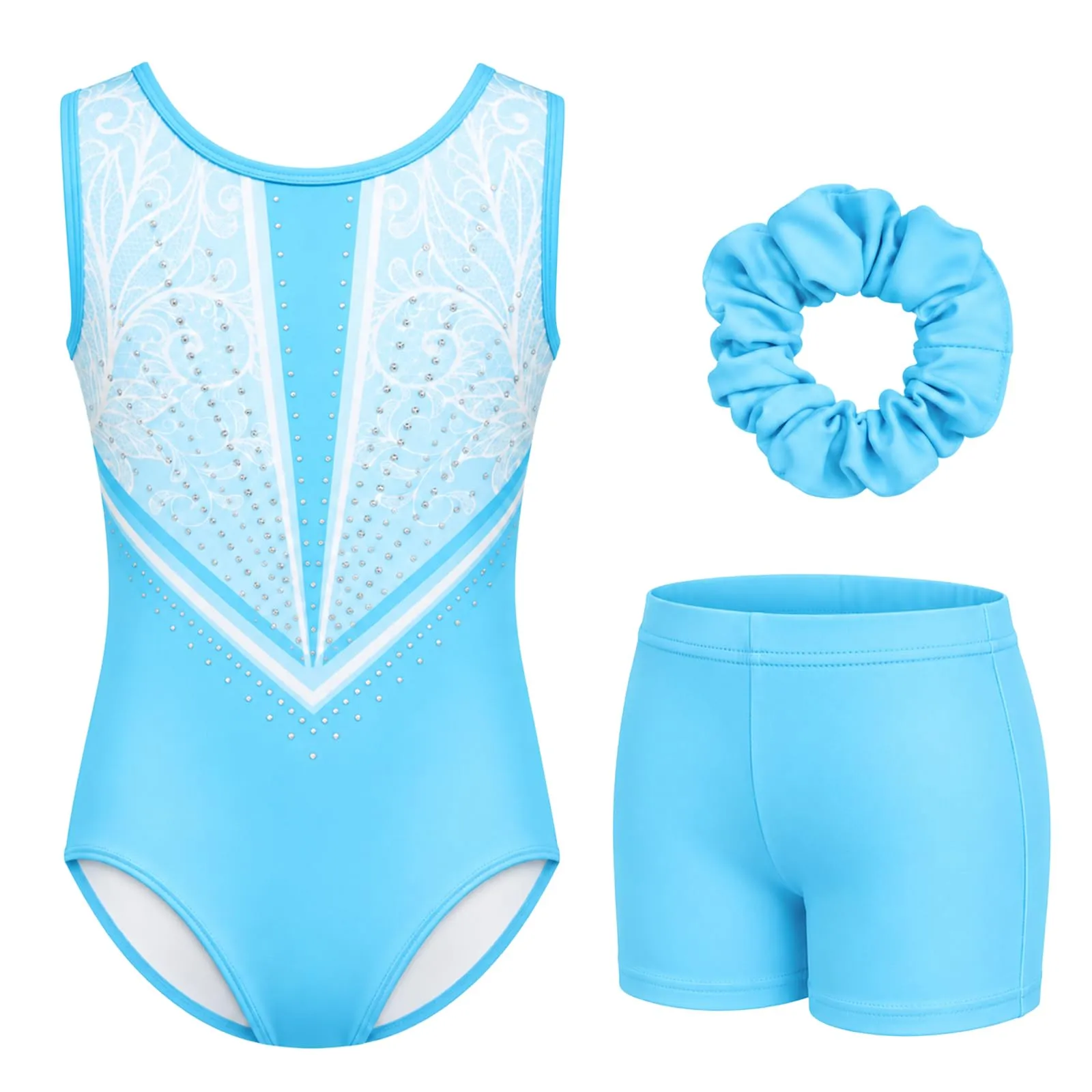 Gogokids Body da ginnastica per ragazze, 3 pezzi, set sportivo scintillante - immagine 1