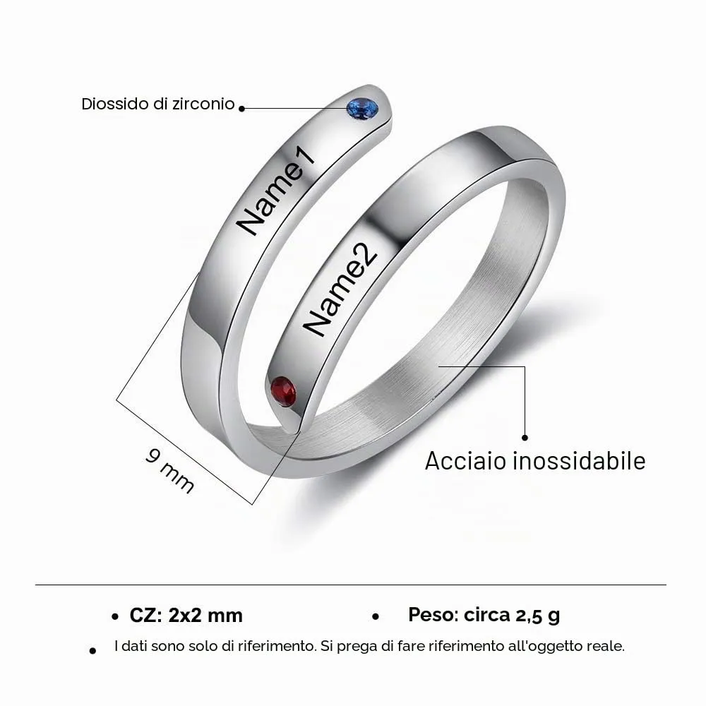 Presentimental Anello Personalizzato con Nomi e Pietre di Nascita Anello Aperto Regolabile Donna Regalo Mamma Moglie Fidanzata - immagine 3