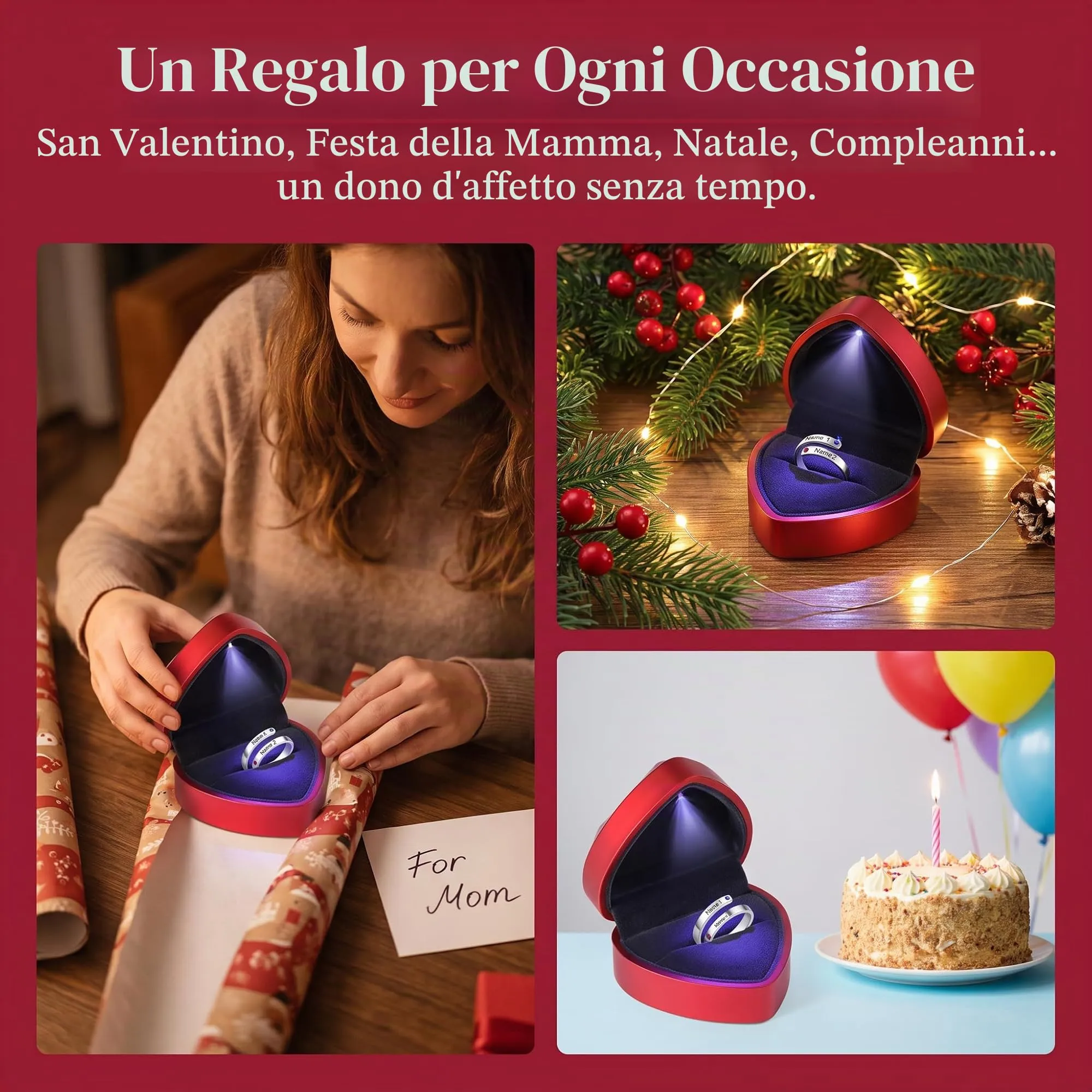 Presentimental Anello Personalizzato con Nomi e Pietre di Nascita Anello Aperto Regolabile Donna Regalo Mamma Moglie Fidanzata - immagine 6