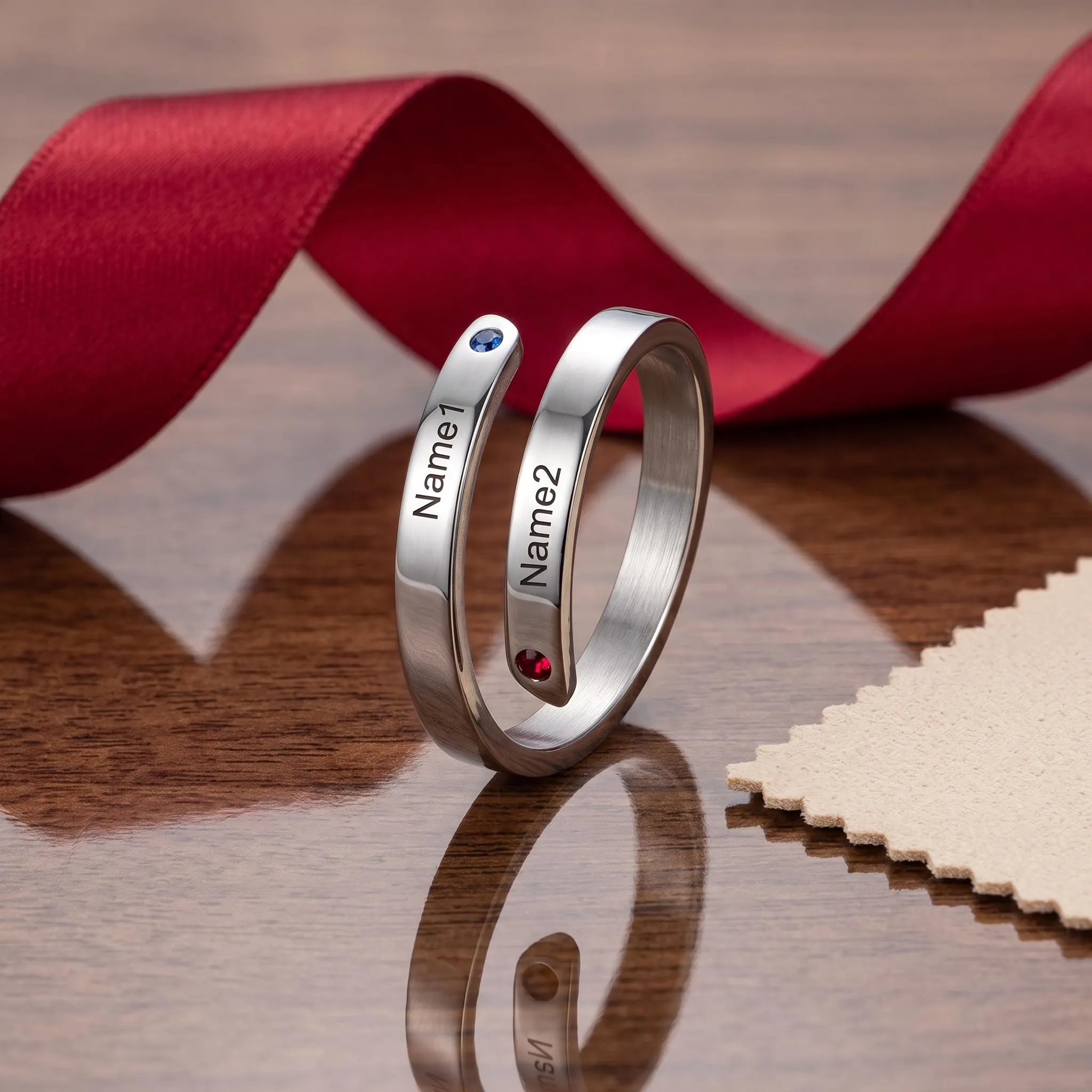 Presentimental Anello Personalizzato con Nomi e Pietre di Nascita Anello Aperto Regolabile Donna Regalo Mamma Moglie Fidanzata - immagine 7