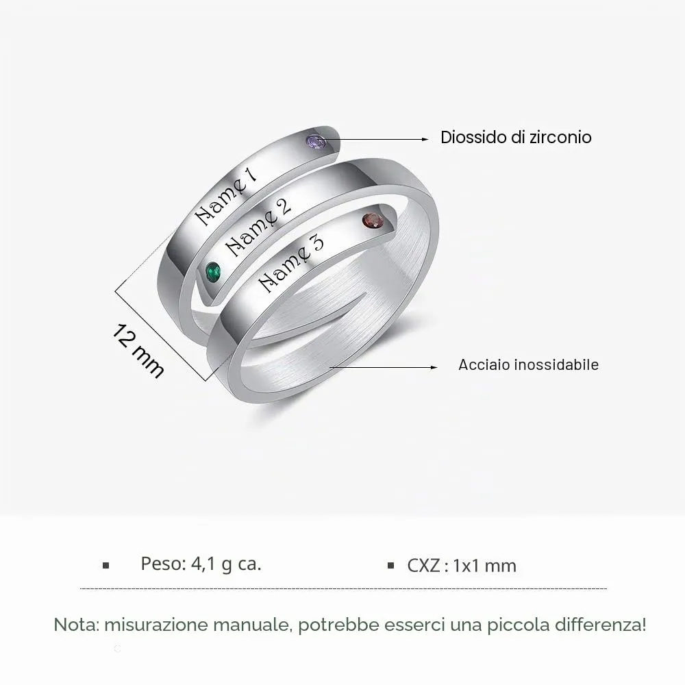 Presentimental Anello Personalizzato con Nomi e Pietre di Nascita Anello Aperto Regolabile Donna Regalo Mamma Moglie Fidanzata - immagine 3