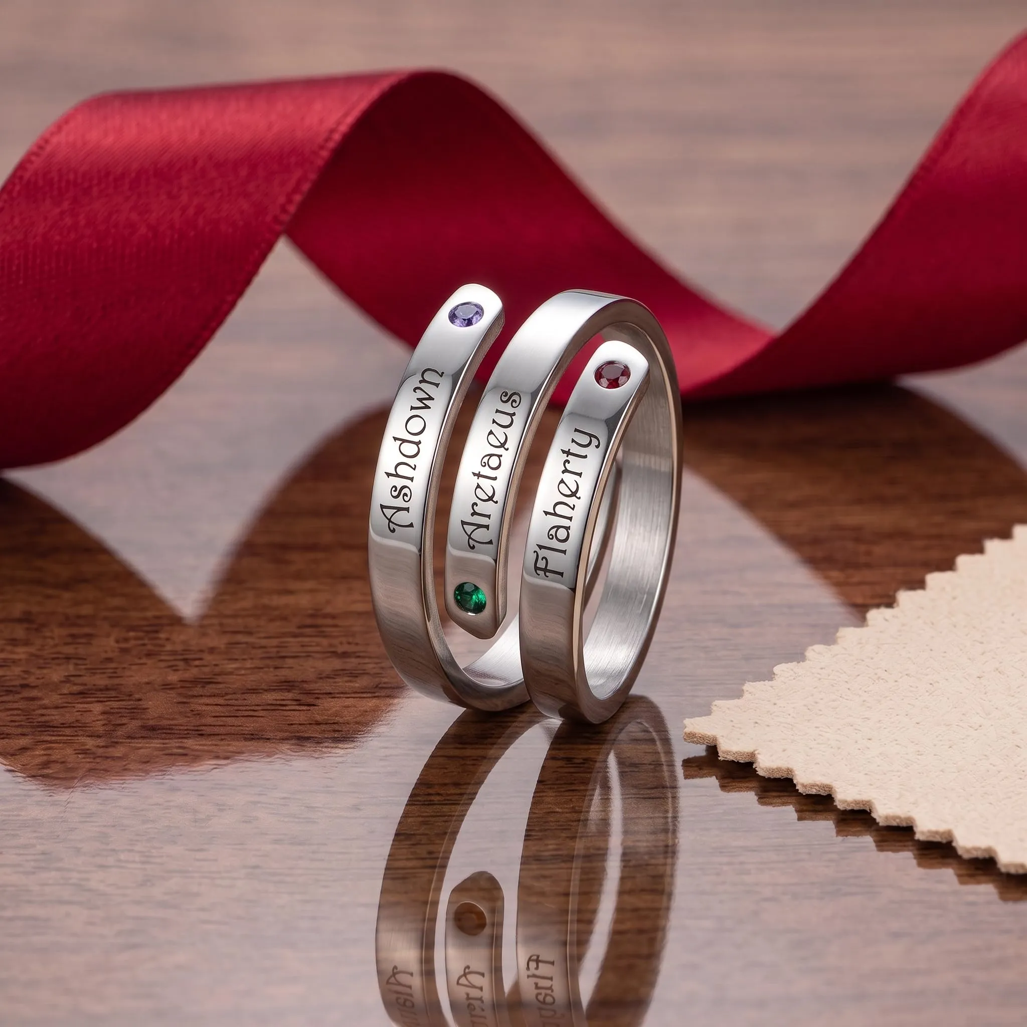 Presentimental Anello Personalizzato con Nomi e Pietre di Nascita Anello Aperto Regolabile Donna Regalo Mamma Moglie Fidanzata - immagine 7