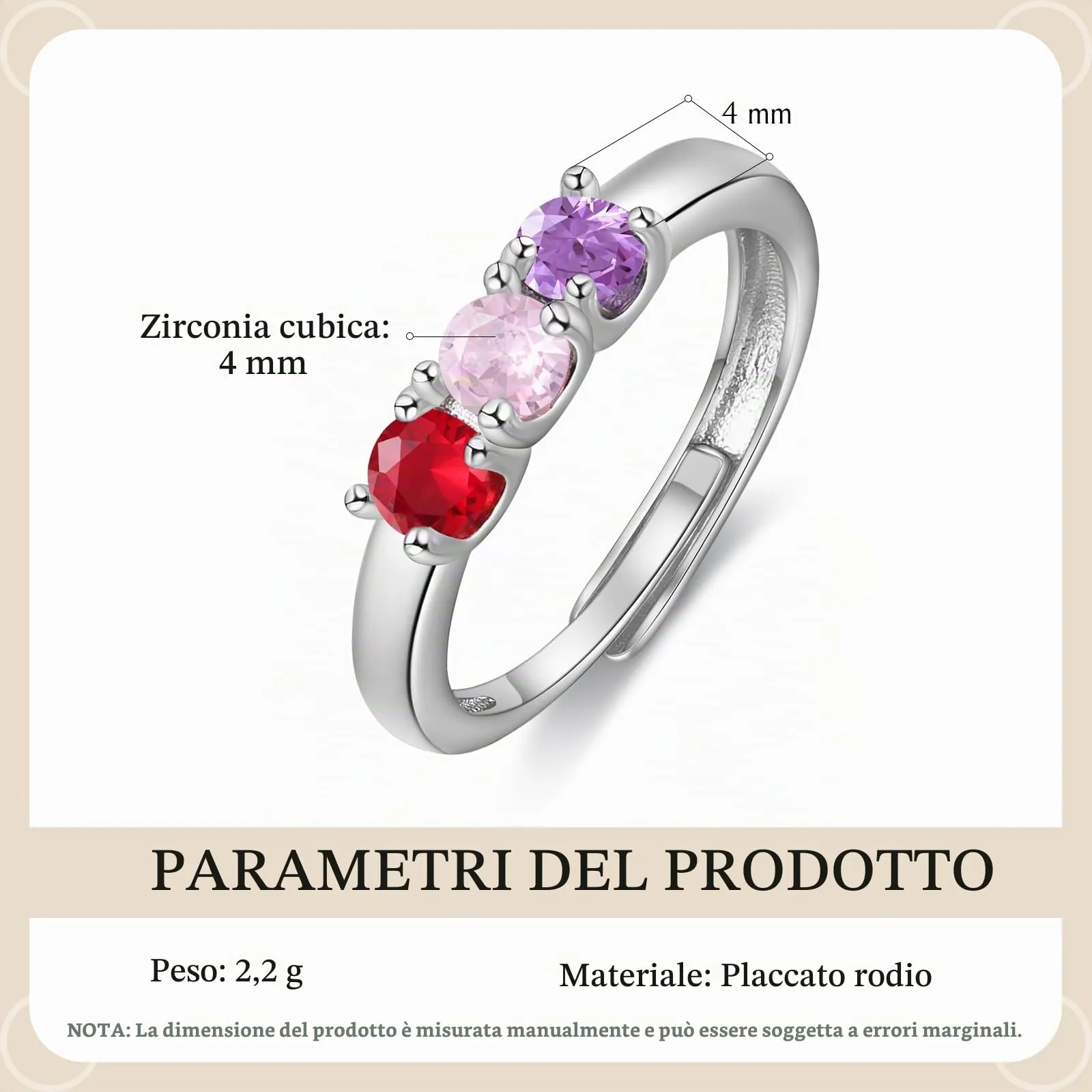 Presentimental Anello Personalizzato con Nomi e Pietre di Nascita Anello Aperto Regolabile Donna Regalo Mamma Moglie Fidanzata - immagine 3