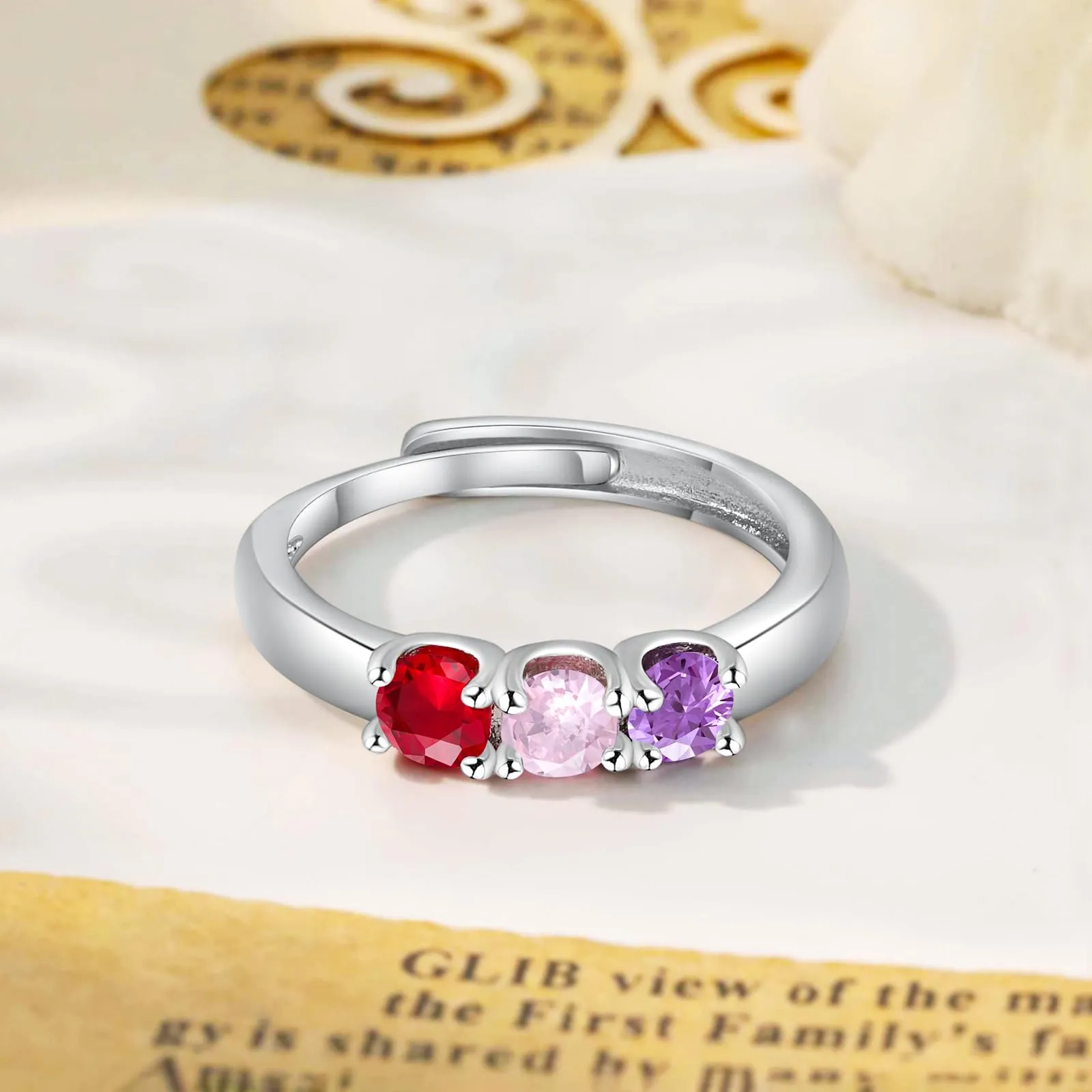 Presentimental Anello Personalizzato con Nomi e Pietre di Nascita Anello Aperto Regolabile Donna Regalo Mamma Moglie Fidanzata - immagine 5