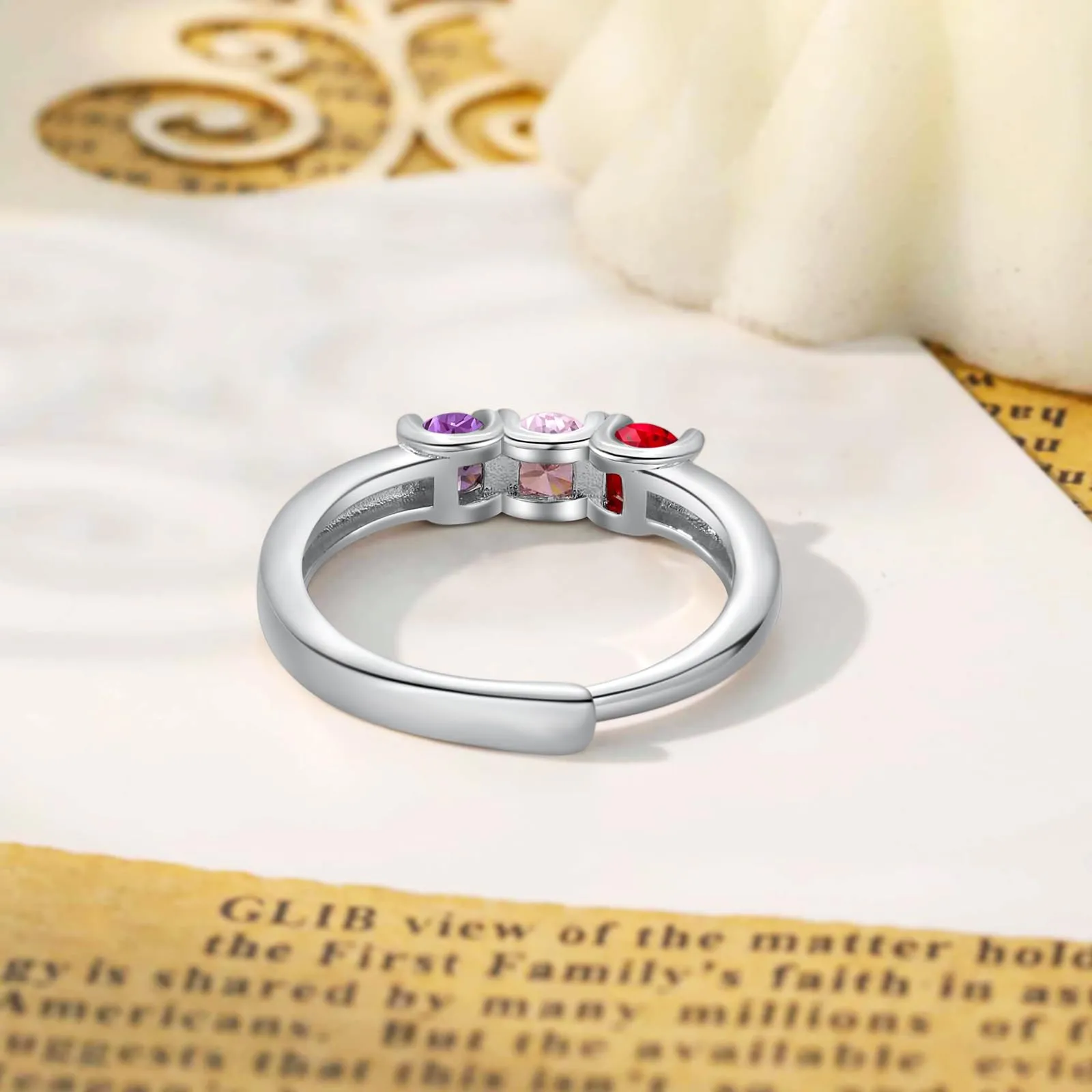 Presentimental Anello Personalizzato con Nomi e Pietre di Nascita Anello Aperto Regolabile Donna Regalo Mamma Moglie Fidanzata - immagine 6