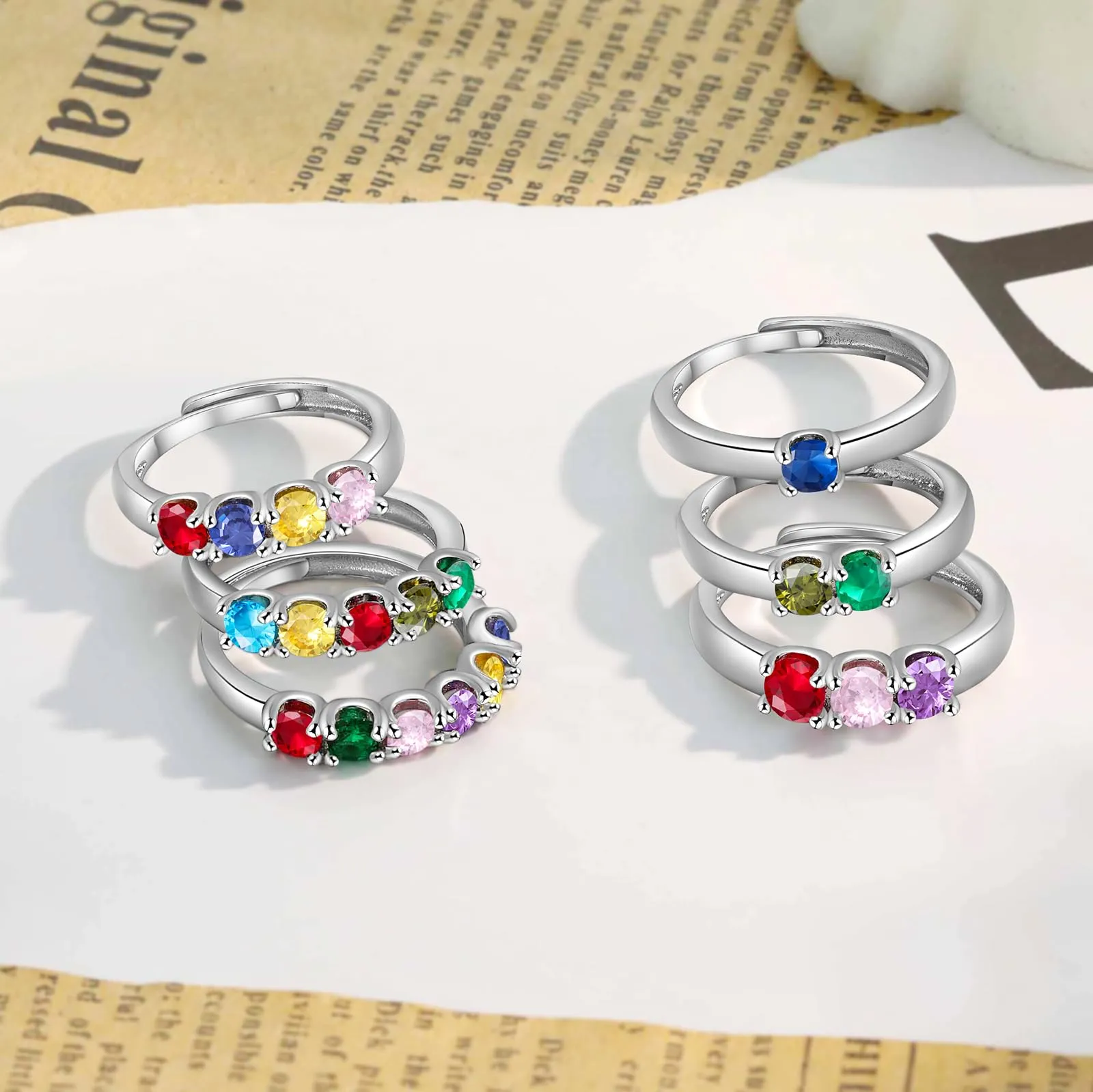Presentimental Anello Personalizzato con Nomi e Pietre di Nascita Anello Aperto Regolabile Donna Regalo Mamma Moglie Fidanzata - immagine 7