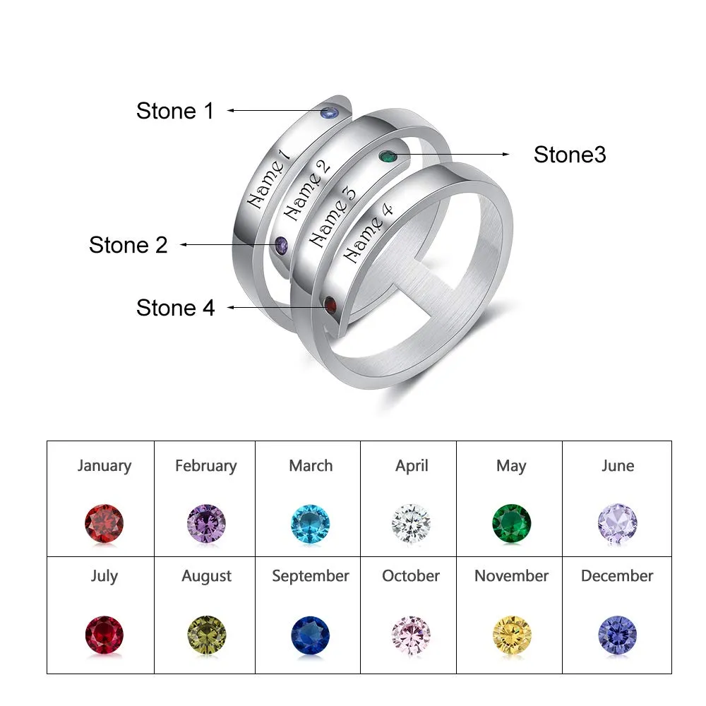 Presentimental Anello Personalizzato con Nomi e Pietre di Nascita Anello Aperto Regolabile Donna Regalo Mamma Moglie Fidanzata - immagine 2