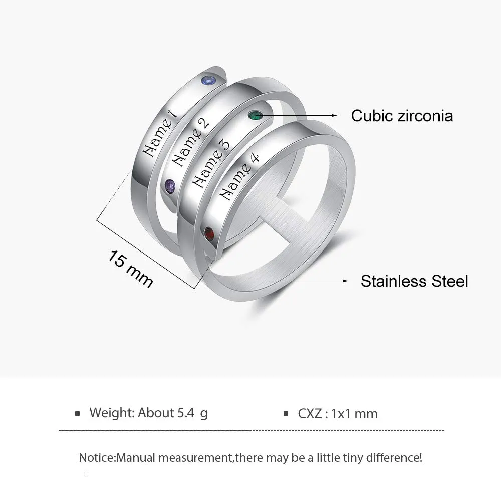 Presentimental Anello Personalizzato con Nomi e Pietre di Nascita Anello Aperto Regolabile Donna Regalo Mamma Moglie Fidanzata - immagine 3