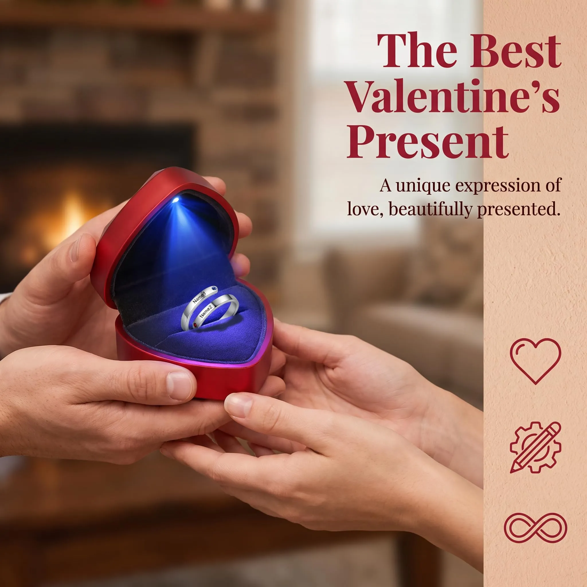 Presentimental Anello Personalizzato con Nomi e Pietre di Nascita Anello Aperto Regolabile Donna Regalo Mamma Moglie Fidanzata - immagine 6