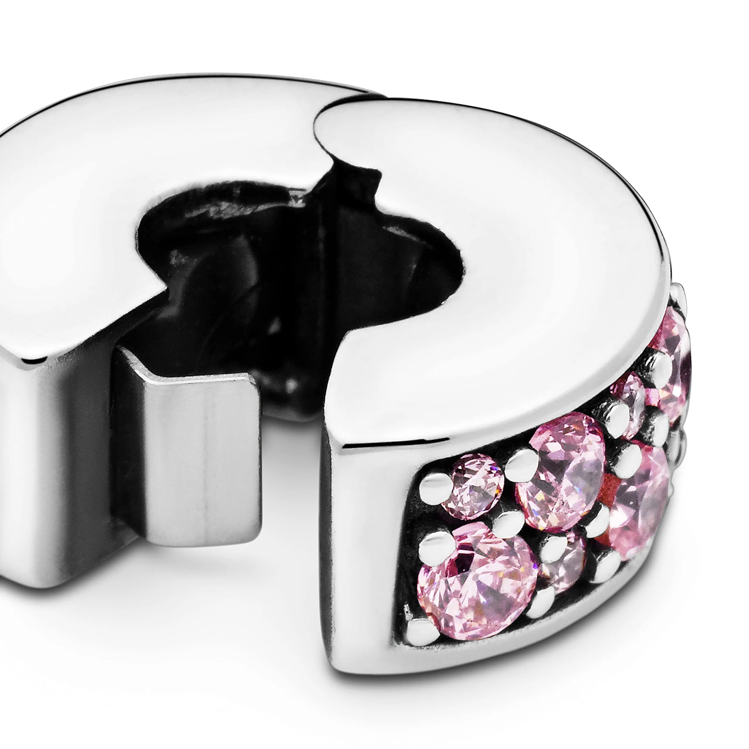 PANDORA Colours Clip in argento con pavé di zirconia cubica verde acqua e impugnatura in silicone, rosa - immagine 4