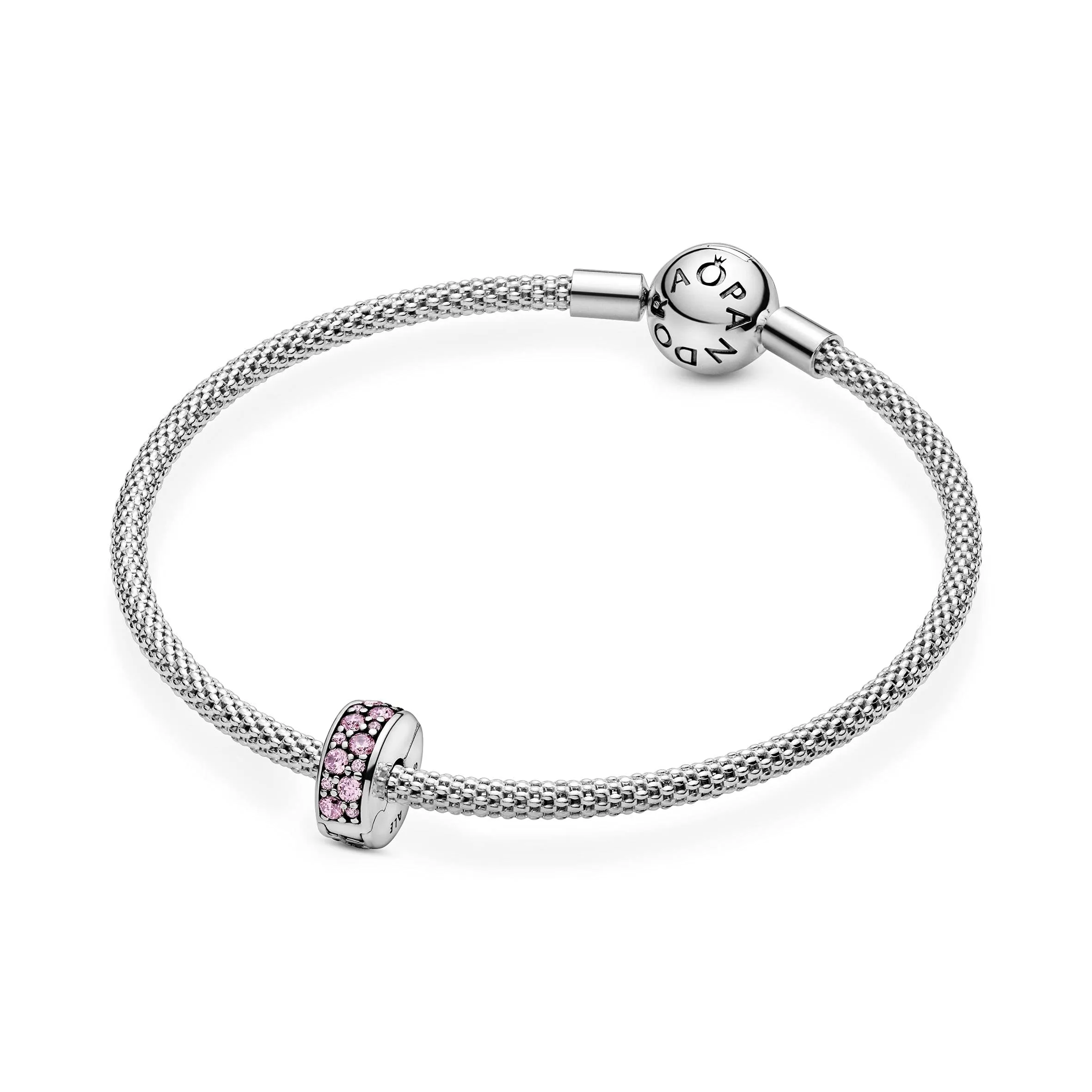 PANDORA Colours Clip in argento con pavé di zirconia cubica verde acqua e impugnatura in silicone, rosa - immagine 5