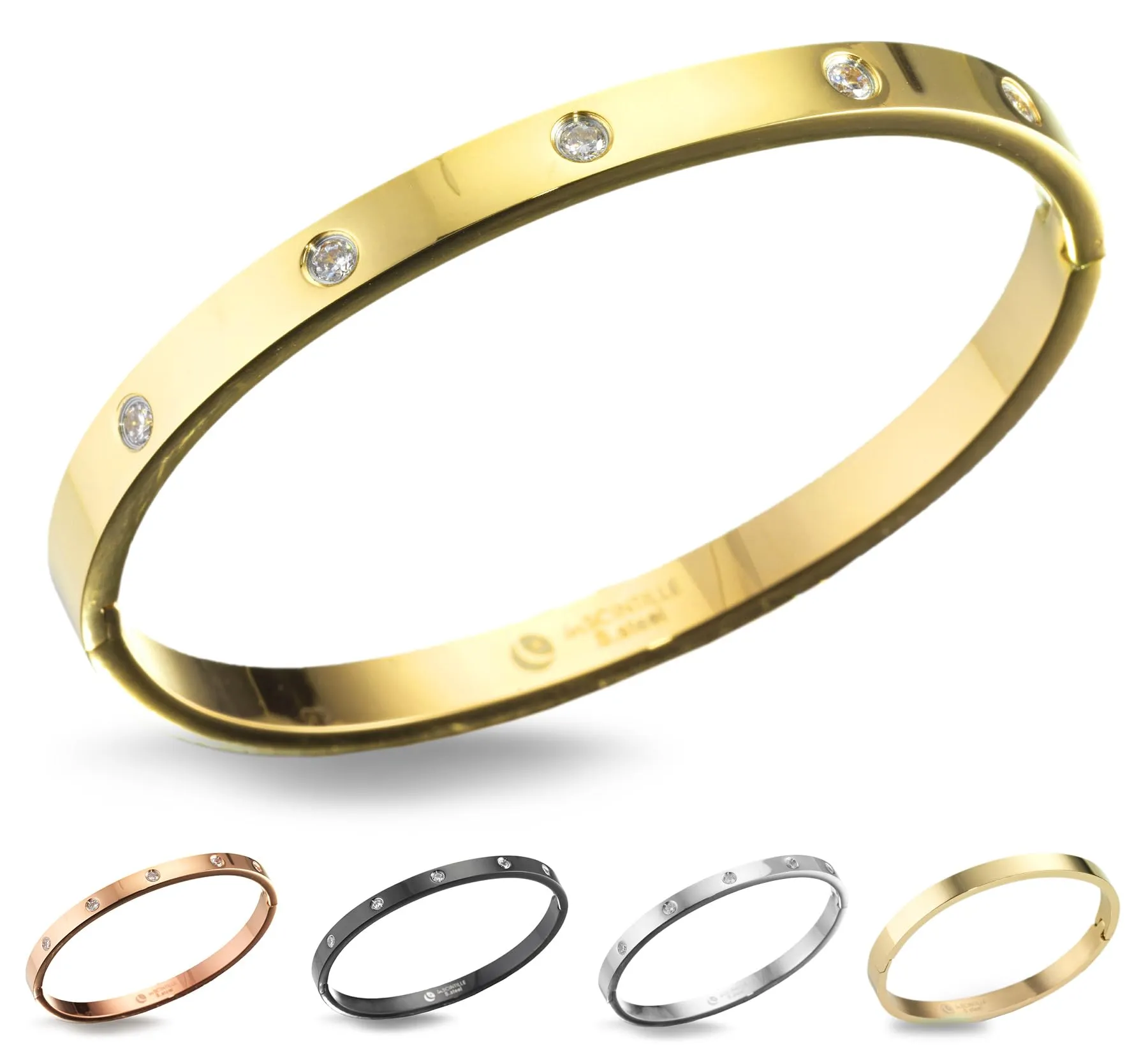 inSCINTILLE Bangle Bracciale Rigido Donna Uomo in Acciaio Inossidabile, Confezione Regalo Donna Uomo Inclusa, Braccialetti Bangles a Cerchio (Oro Punti Luce, Altezza 4mm - Circonferenza 18cm) - immagine 1