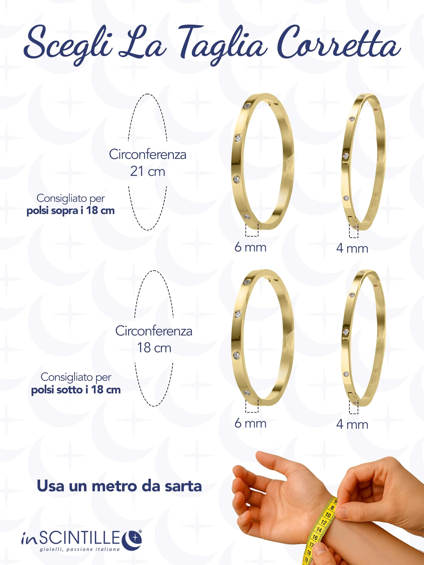 inSCINTILLE Bangle Bracciale Rigido Donna Uomo in Acciaio Inossidabile, Confezione Regalo Donna Uomo Inclusa, Braccialetti Bangles a Cerchio (Oro Punti Luce, Altezza 4mm - Circonferenza 18cm) - immagine 3