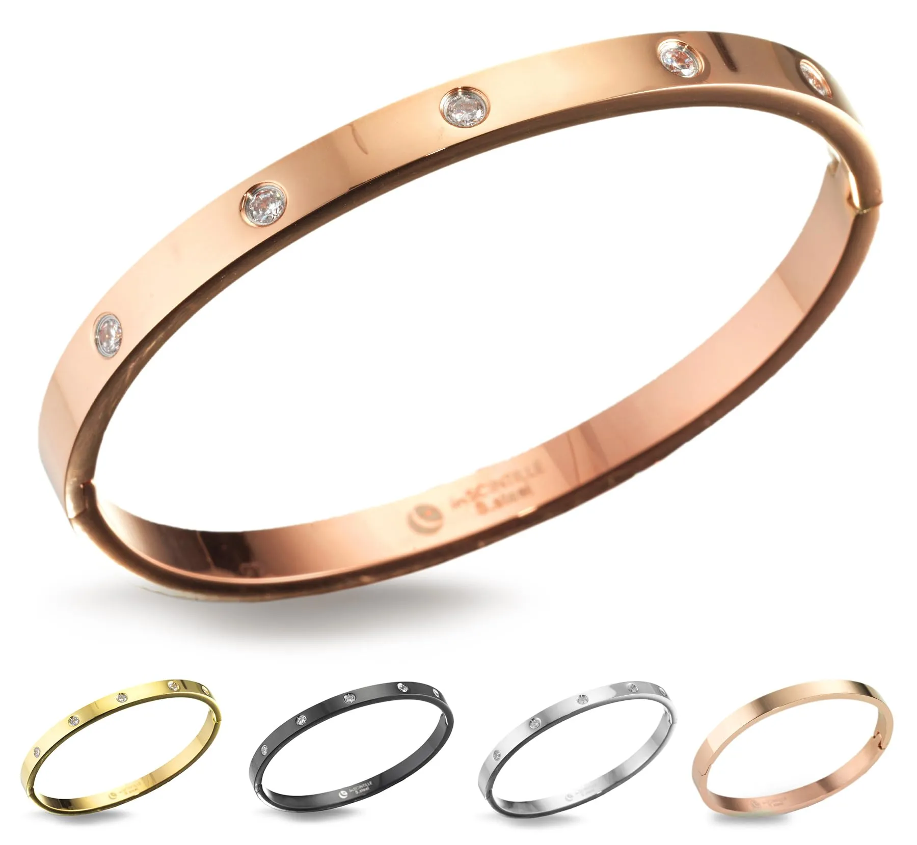 inSCINTILLE Bangle Bracciale Rigido Donna Uomo in Acciaio Inossidabile, Confezione Regalo Donna Uomo Inclusa, Braccialetti Bangles a Cerchio (Oro Rosa Punti Luce, Altezza 4mm - Circonferenza 18cm) - immagine 1