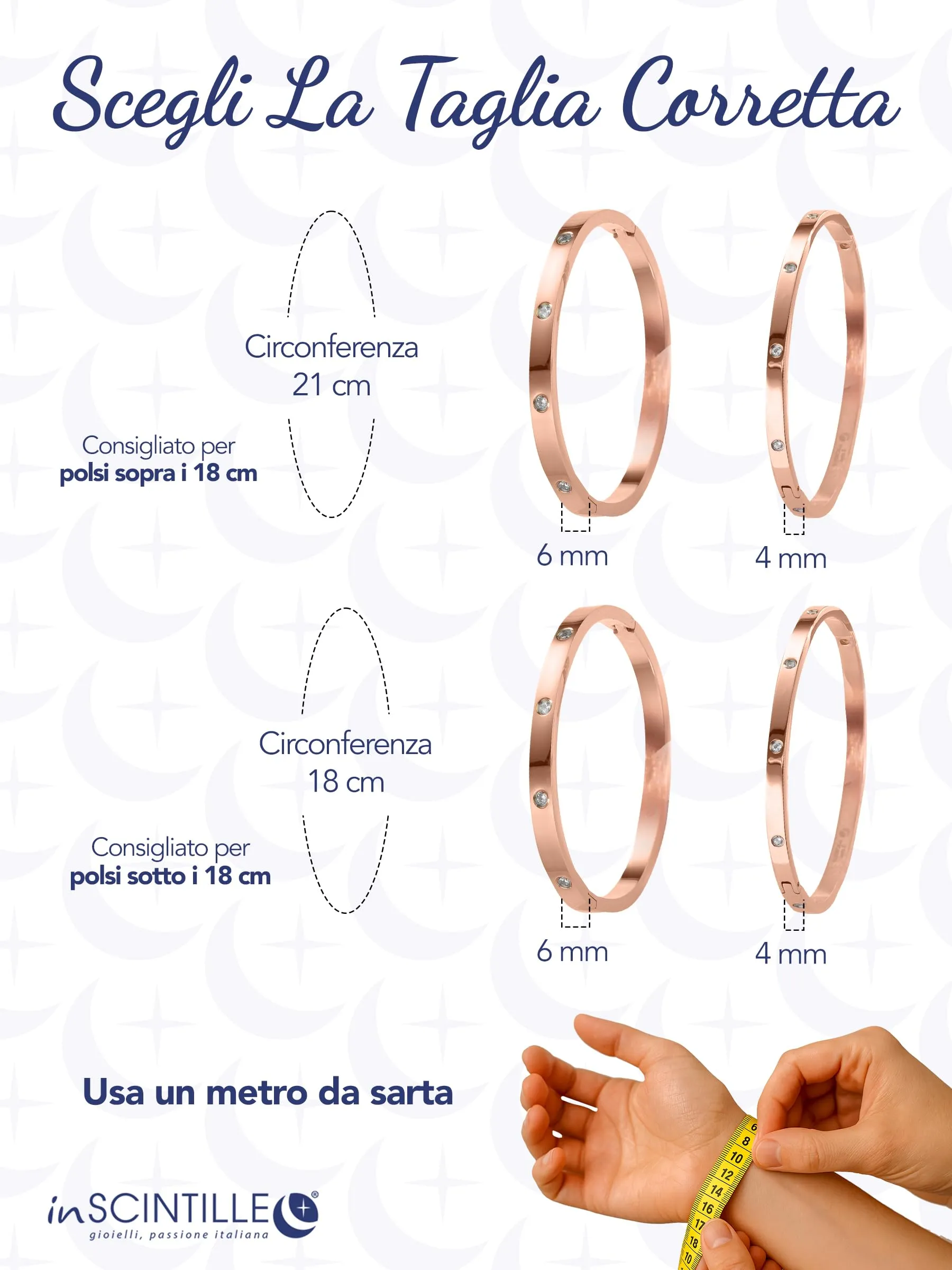 inSCINTILLE Bangle Bracciale Rigido Donna Uomo in Acciaio Inossidabile, Confezione Regalo Donna Uomo Inclusa, Braccialetti Bangles a Cerchio (Oro Rosa Punti Luce, Altezza 4mm - Circonferenza 18cm) - immagine 3