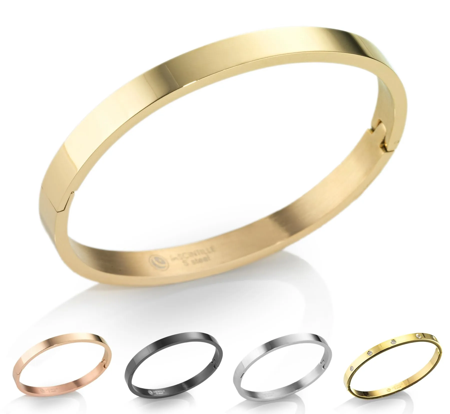 inSCINTILLE Bangle Bracciale Rigido Donna Uomo in Acciaio Inossidabile, Confezione Regalo Donna Uomo Inclusa, Braccialetti Bangles a Cerchio (Oro, Altezza 4mm - Circonferenza 18cm) - immagine 1