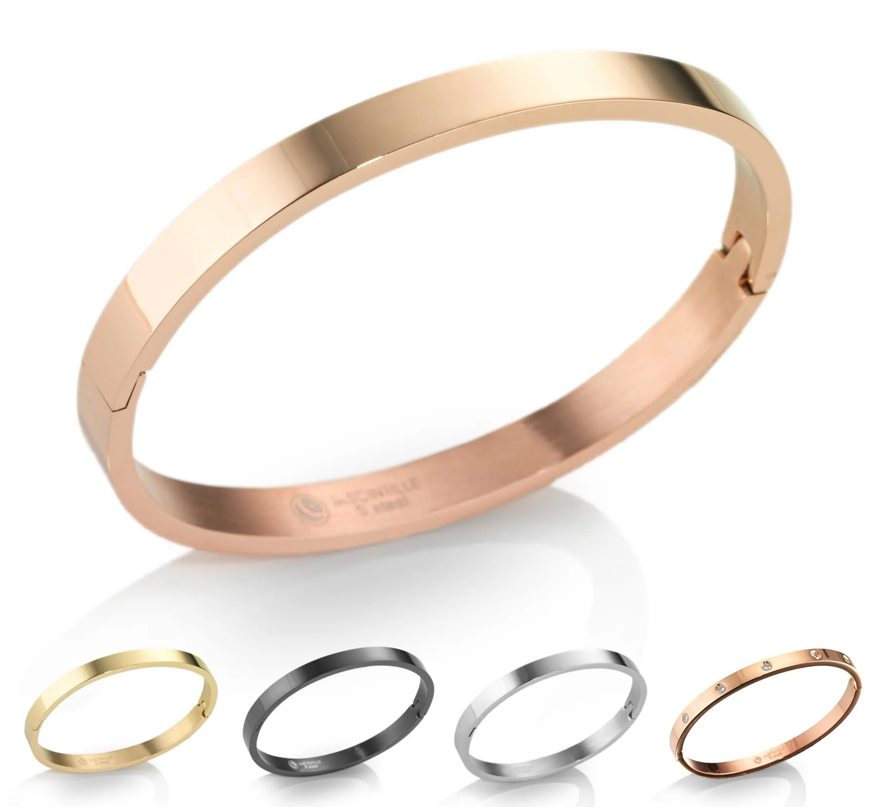 inSCINTILLE Bangle Bracciale Rigido Donna Uomo in Acciaio Inossidabile, Confezione Regalo Donna Uomo Inclusa, Braccialetti Bangles a Cerchio (Oro Rosa, Altezza 6mm - Circonferenza 18cm) - immagine 1