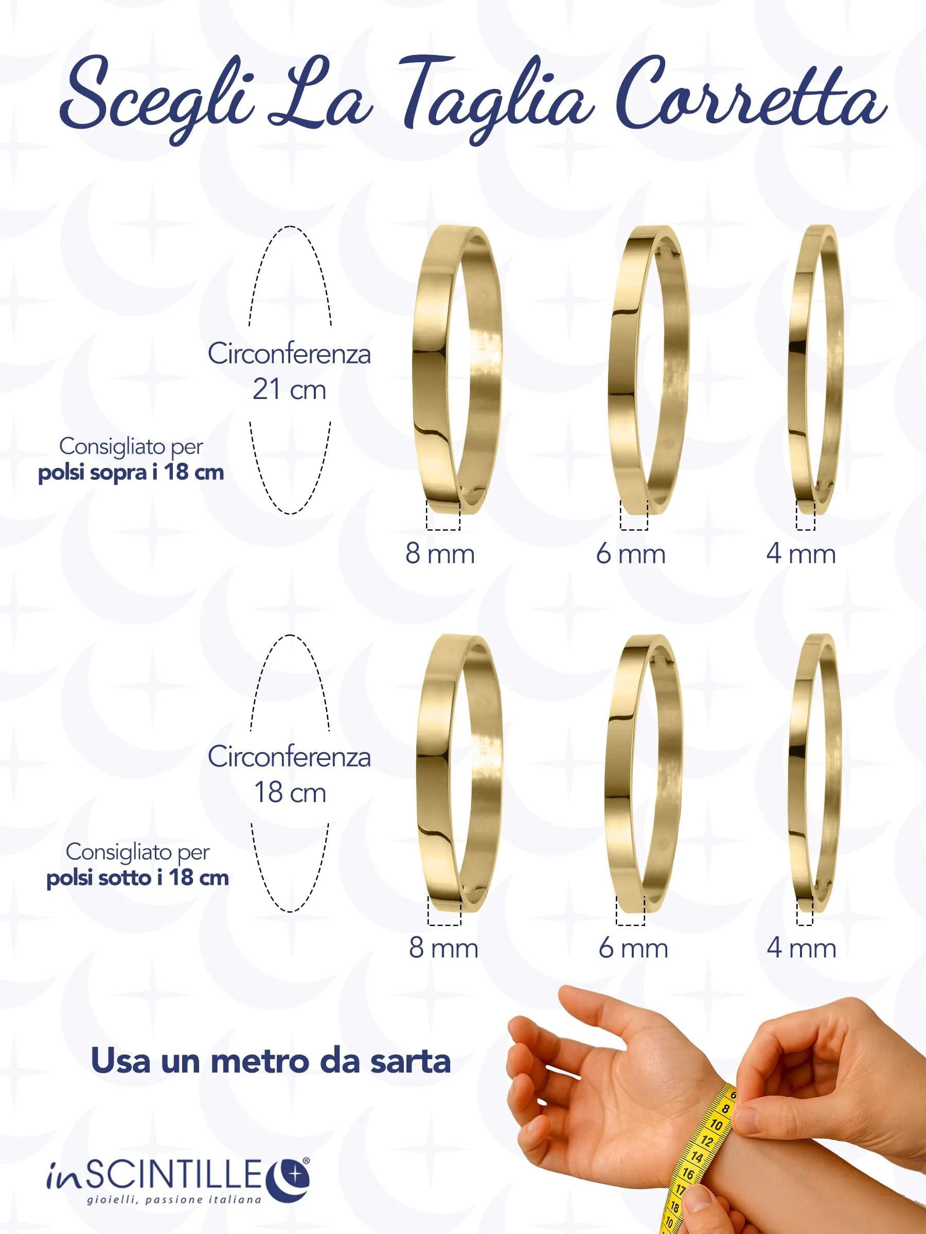 inSCINTILLE Bangle Bracciale Rigido Donna Uomo in Acciaio Inossidabile, Confezione Regalo Donna Uomo Inclusa, Braccialetti Bangles a Cerchio (Oro, Altezza 6mm - Circonferenza 18cm) - immagine 3