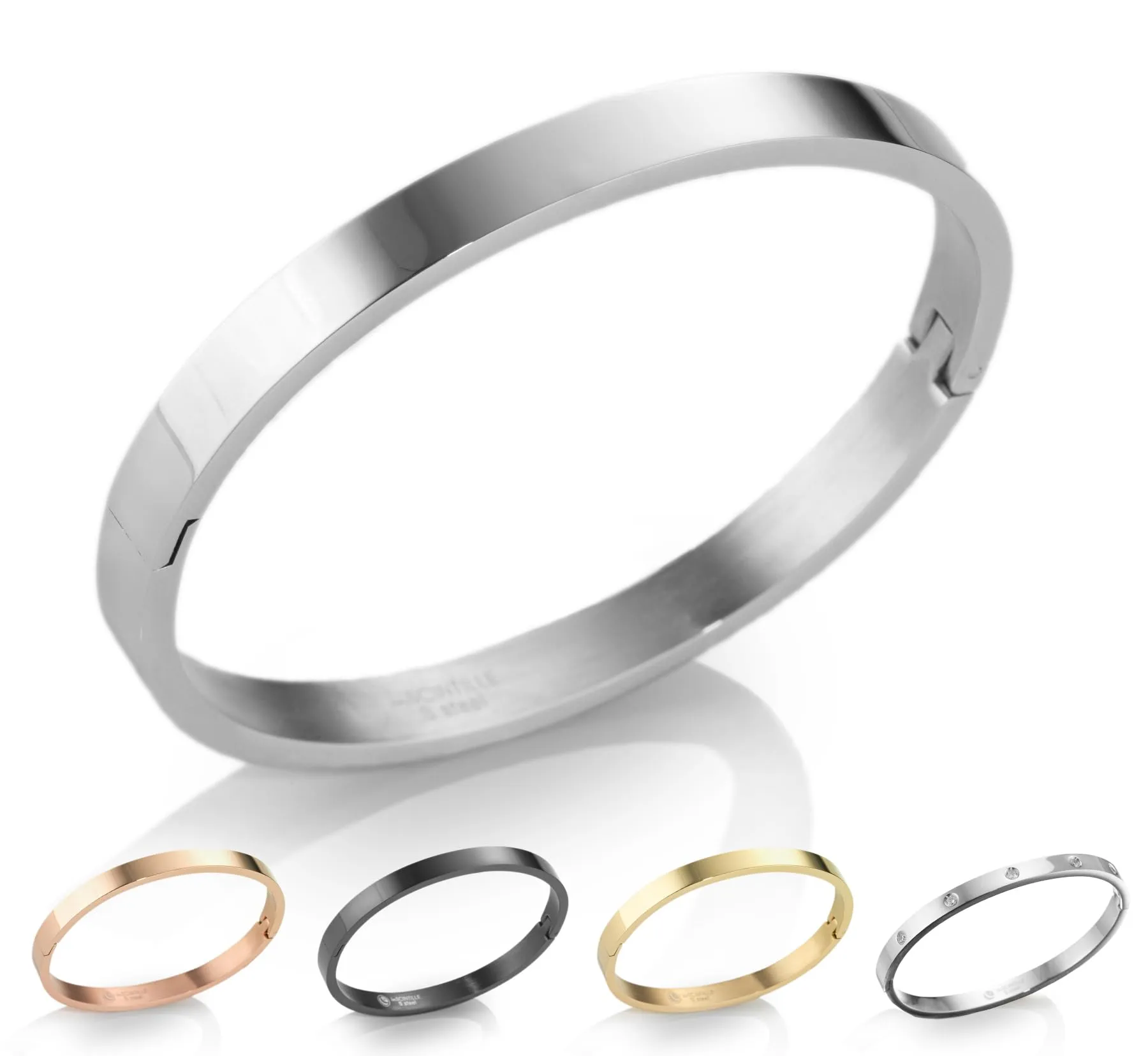 inSCINTILLE Bangle Bracciale Rigido Donna Uomo in Acciaio Inossidabile, Confezione Regalo Donna Uomo Inclusa, Braccialetti Bangles a Cerchio (Argento, Altezza 6mm - Circonferenza 18cm) - immagine 1