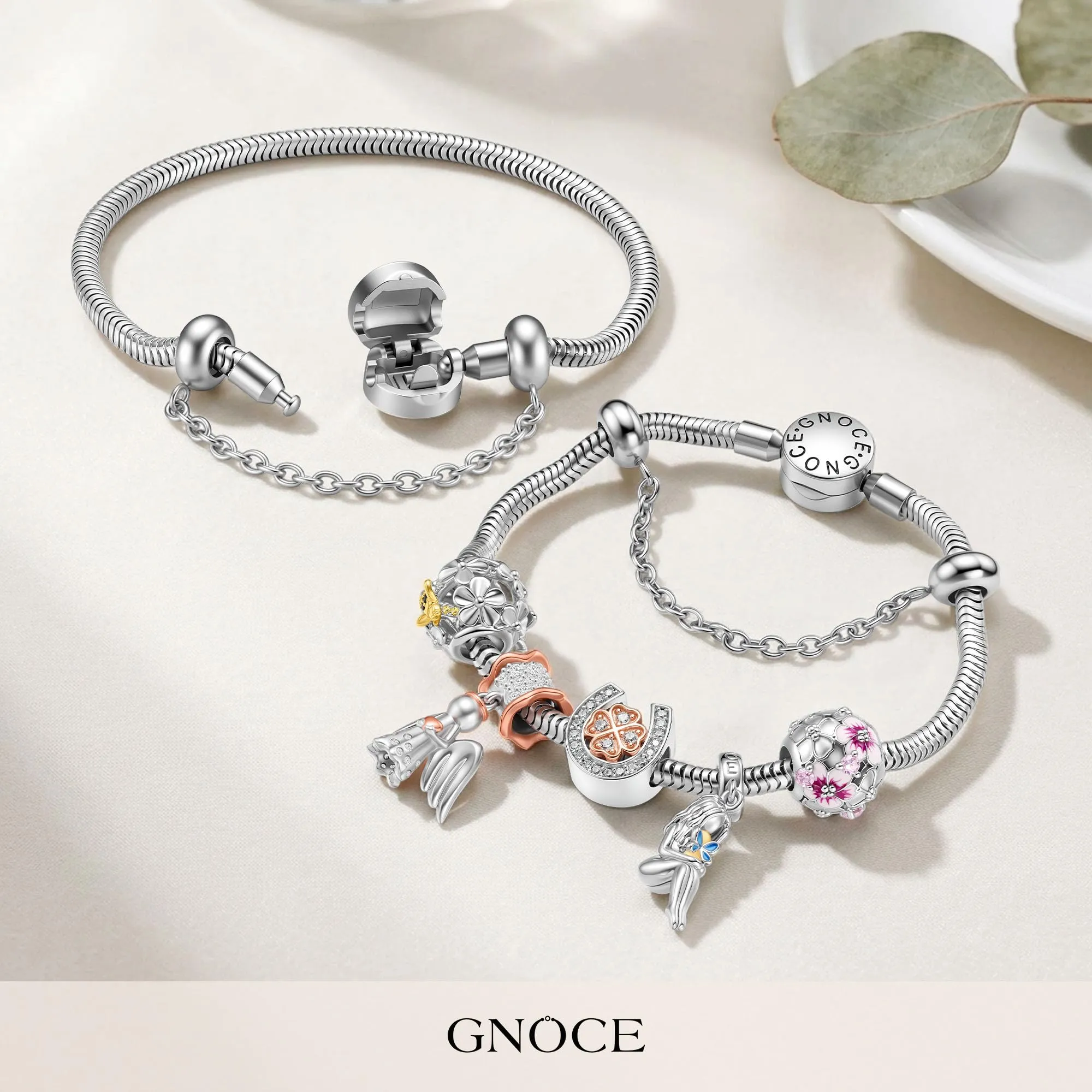 GNOCE Bracciale Con Ciondoli In Acciaio Inossidabile Never Fade Bracciale Con Ciondoli A Catena A Serpente In Metallo Unico Per Donna Uomo (21) - immagine 2