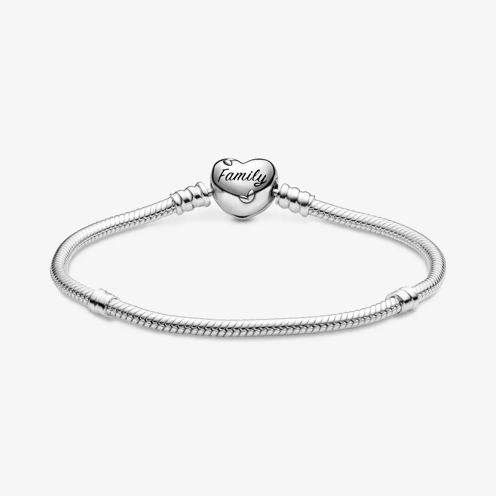 PANDORA Braccialetto con albero e scritta Family in maglia snake e chiusura a forma di cuore, 19 - immagine 5