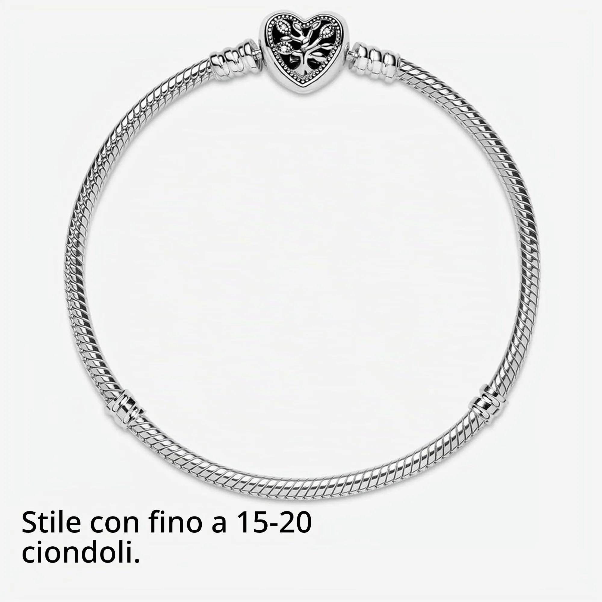 PANDORA Braccialetto con albero e scritta Family in maglia snake e chiusura a forma di cuore, 16 - immagine 8
