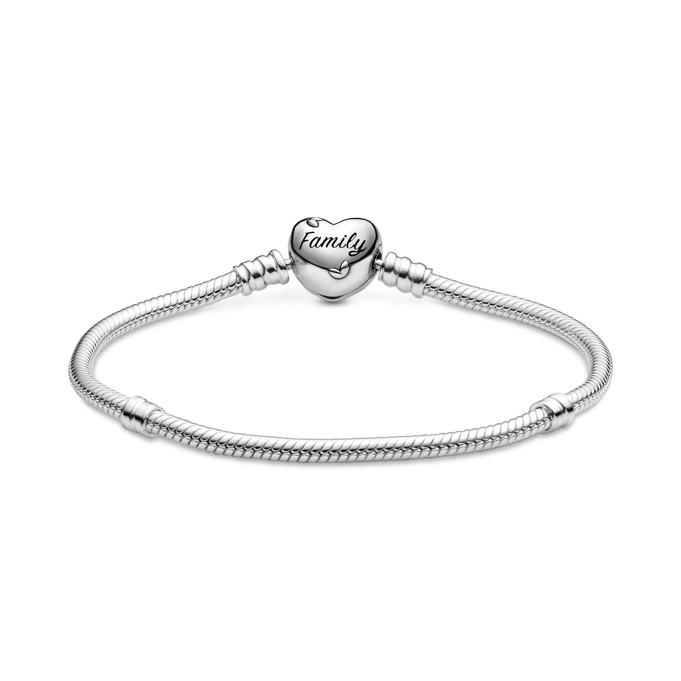PANDORA Braccialetto con albero e scritta Family in maglia snake e chiusura a forma di cuore, 20 - immagine 4