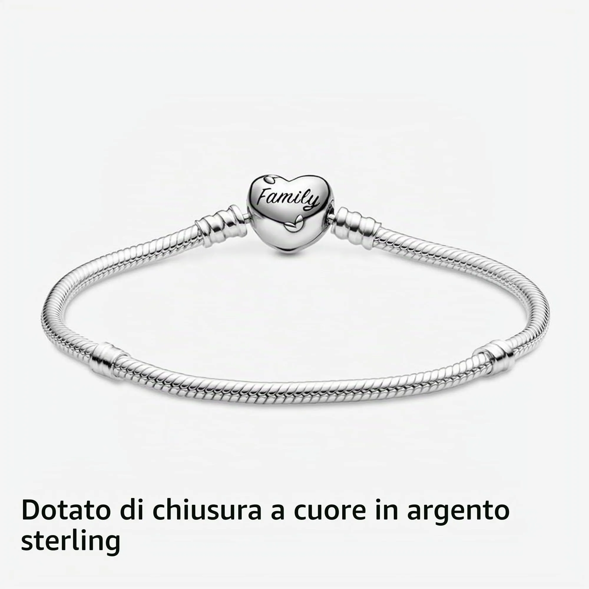 PANDORA Braccialetto con albero e scritta Family in maglia snake e chiusura a forma di cuore, 17 - immagine 7