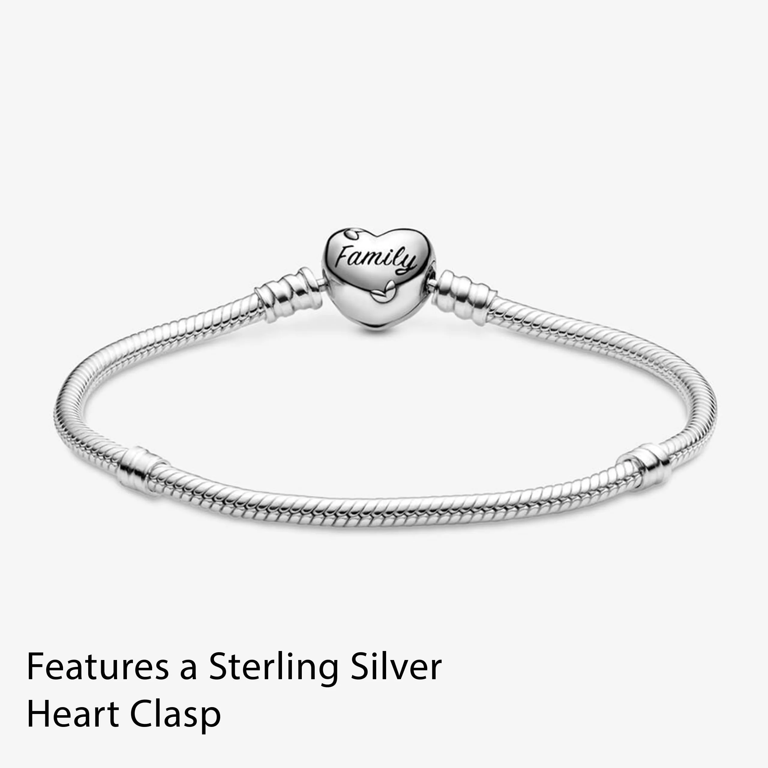 PANDORA Braccialetto con albero e scritta Family in maglia snake e chiusura a forma di cuore, 23 - immagine 6