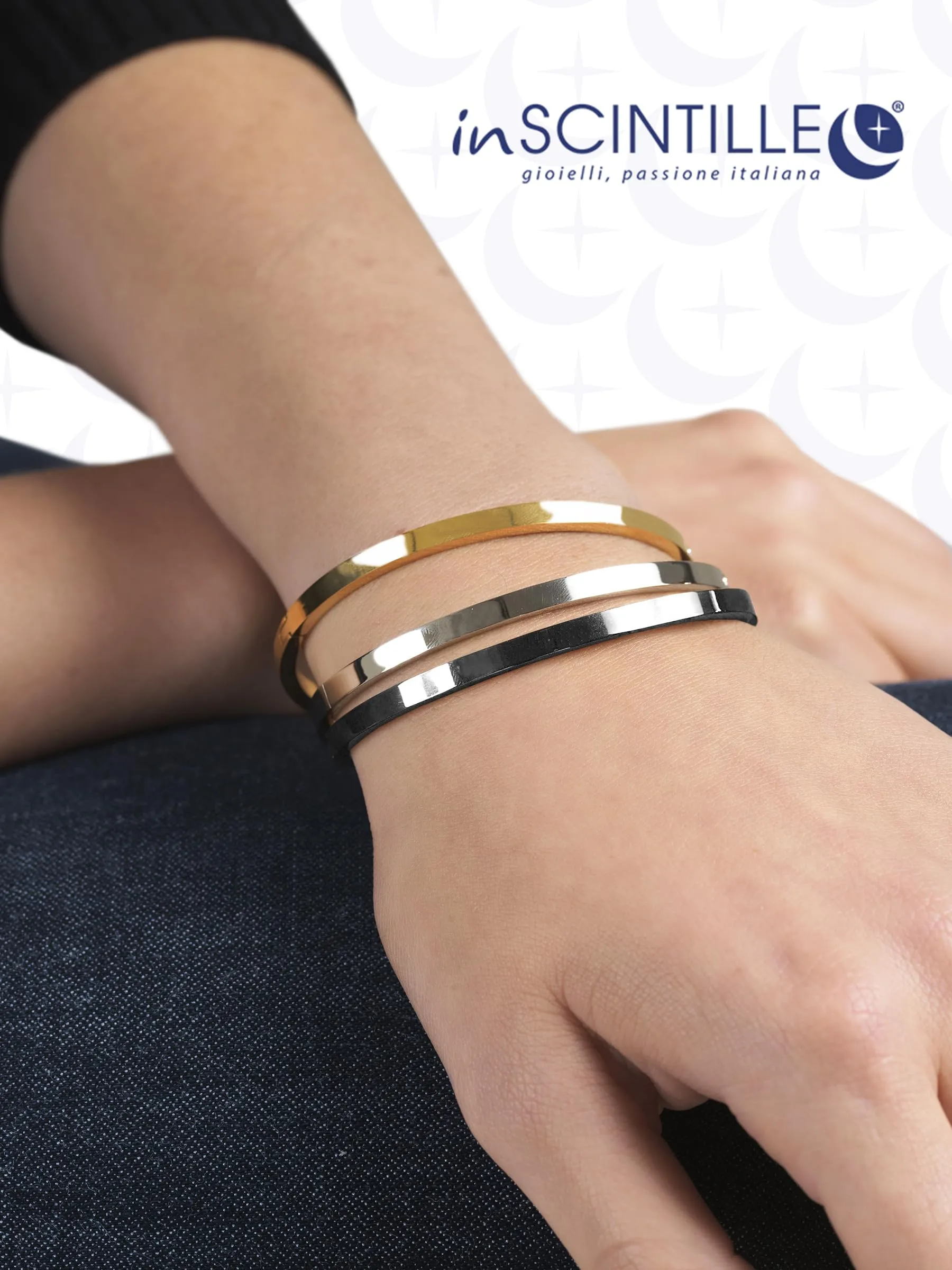 inSCINTILLE Bangle Bracciale Rigido Donna Uomo in Acciaio Inossidabile, Confezione Regalo Donna Uomo Inclusa, Braccialetti Bangles a Cerchio (Nero, Altezza 8mm - Circonferenza 18cm) - immagine 2