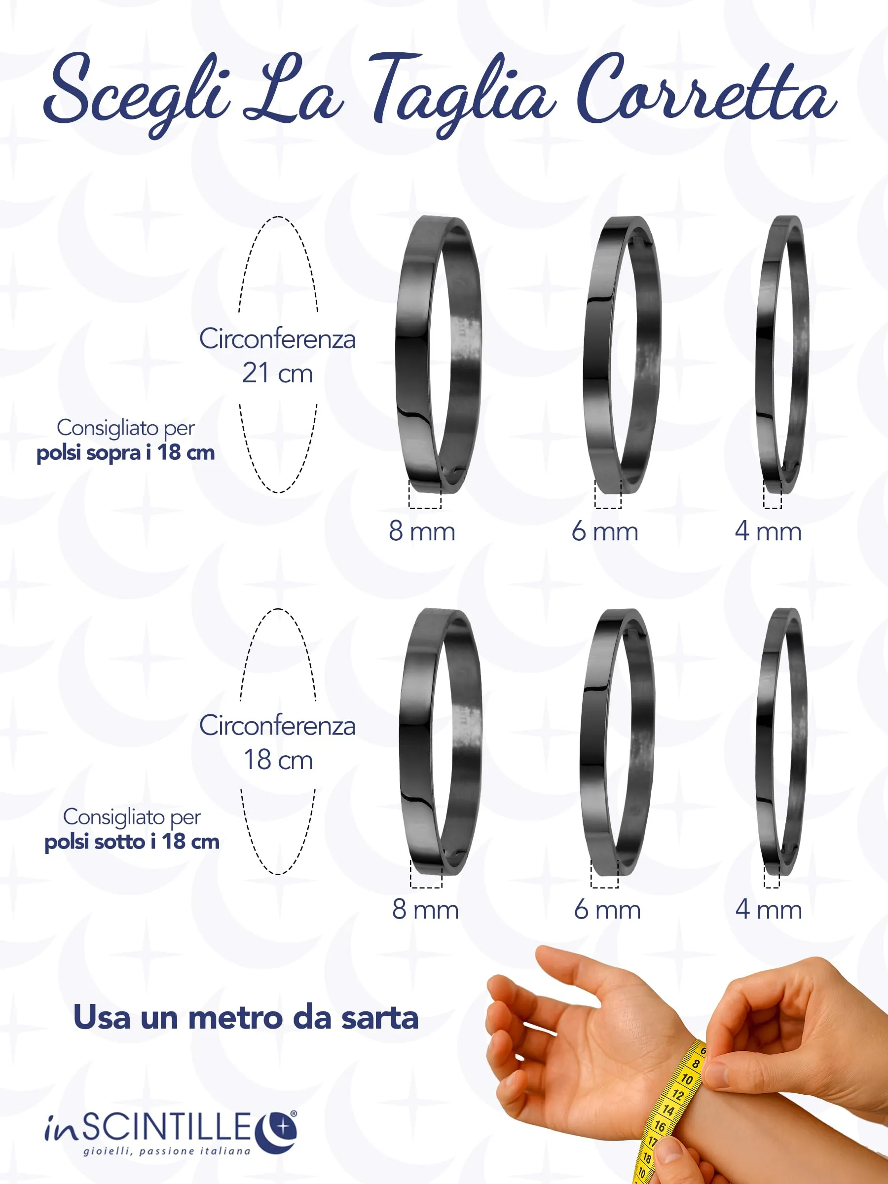 inSCINTILLE Bangle Bracciale Rigido Donna Uomo in Acciaio Inossidabile, Confezione Regalo Donna Uomo Inclusa, Braccialetti Bangles a Cerchio (Nero, Altezza 8mm - Circonferenza 18cm) - immagine 3