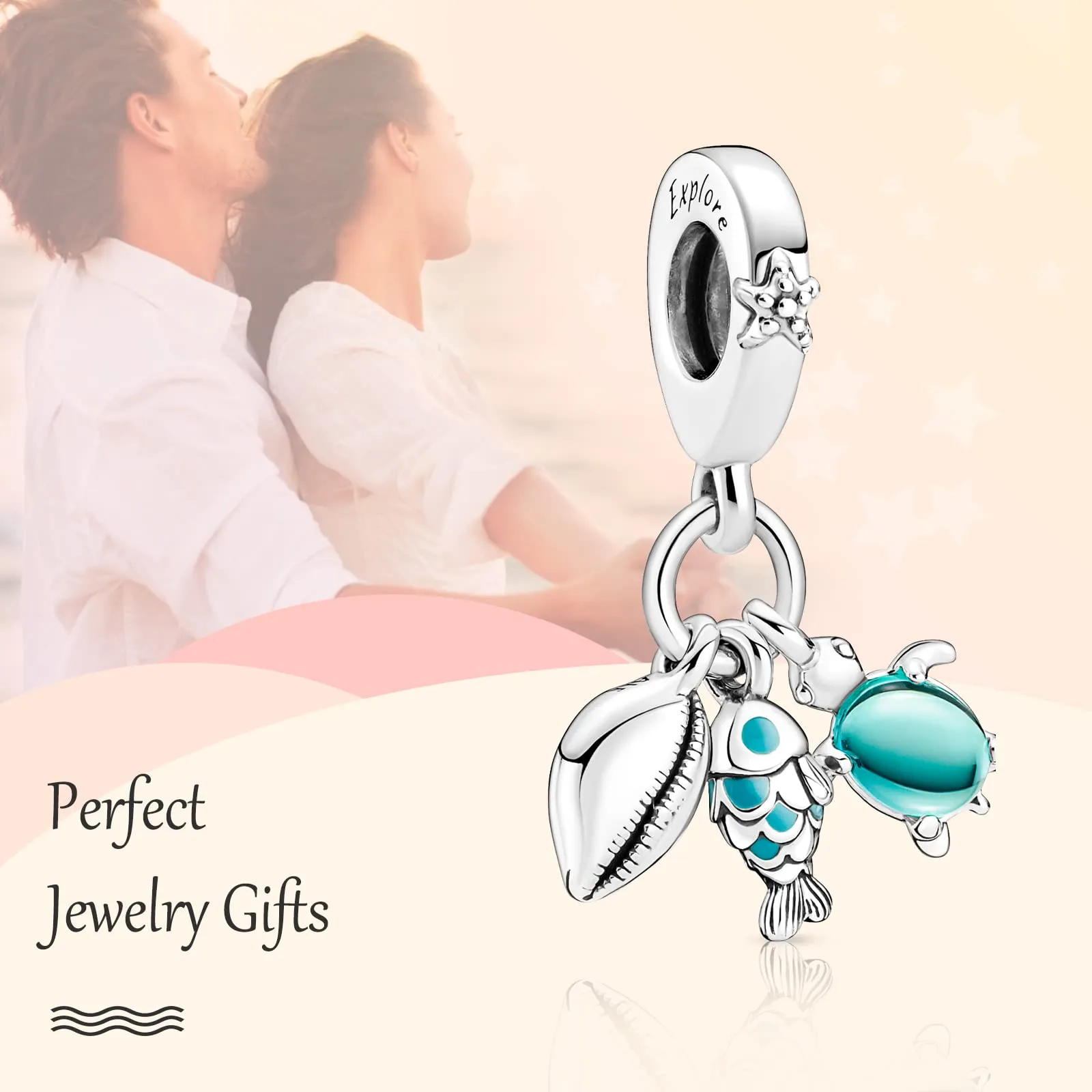 Annmors Ocean Turtle Starfish & Conch Charm for Bracelets in Argento Sterling 925 Beads for Women's Bracelets & Necklaces Pendant for XM Halloween Valentine's Day Birthday - immagine 3