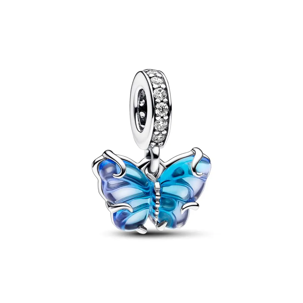 PANDORA Pendente Moments a forma di farfalla in argento Sterling con vetro di Murano bicolore blu e zirconi cubici trasparenti - immagine 1