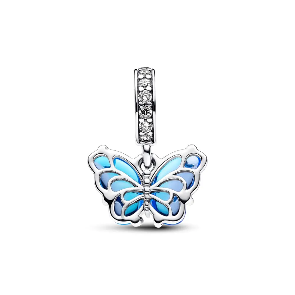 PANDORA Pendente Moments a forma di farfalla in argento Sterling con vetro di Murano bicolore blu e zirconi cubici trasparenti - immagine 2