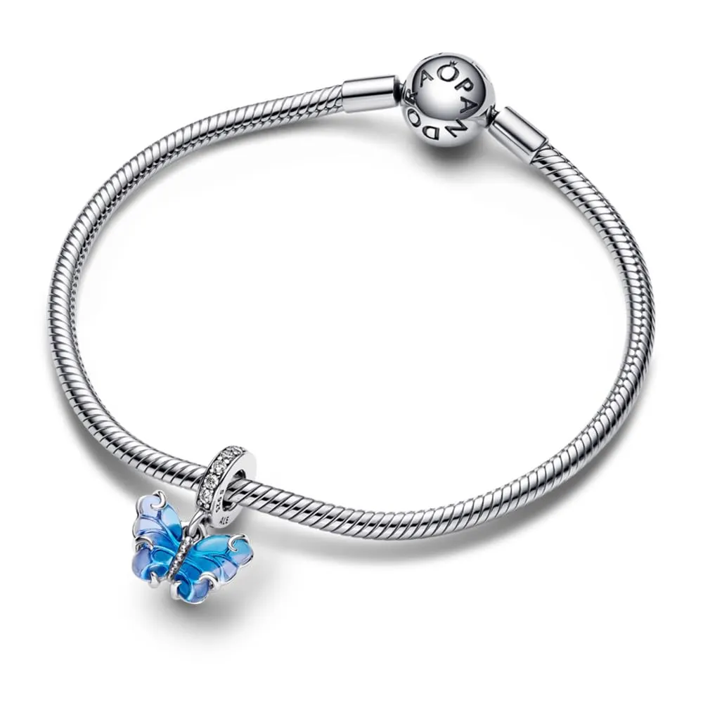 PANDORA Pendente Moments a forma di farfalla in argento Sterling con vetro di Murano bicolore blu e zirconi cubici trasparenti - immagine 3
