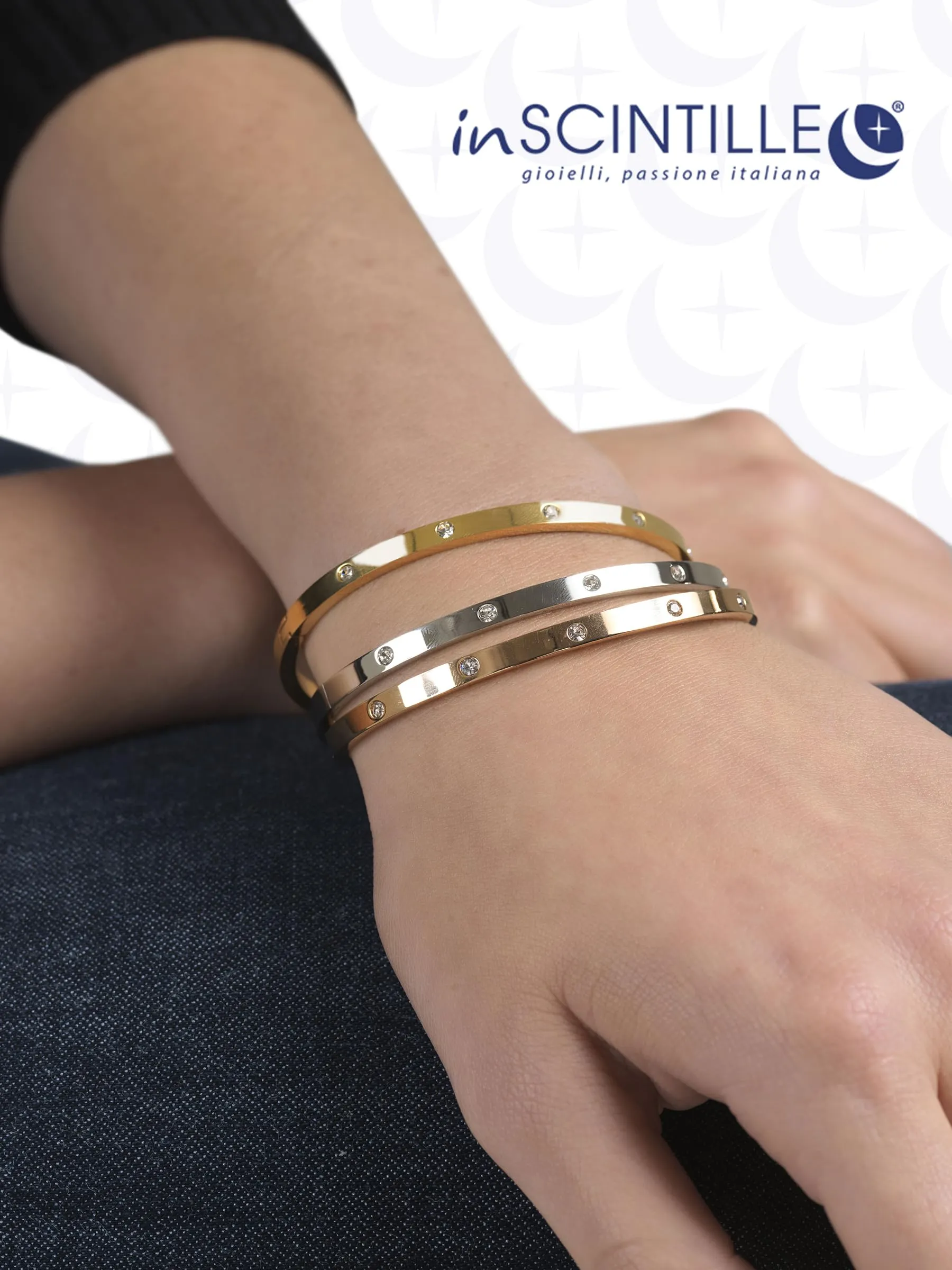 inSCINTILLE Bangle Bracciale Rigido Donna Uomo in Acciaio Inossidabile, Confezione Regalo Donna Uomo Inclusa, Braccialetti Bangles a Cerchio (Argento Punti Luce, Altezza 4mm - Circonferenza 21cm) - immagine 2
