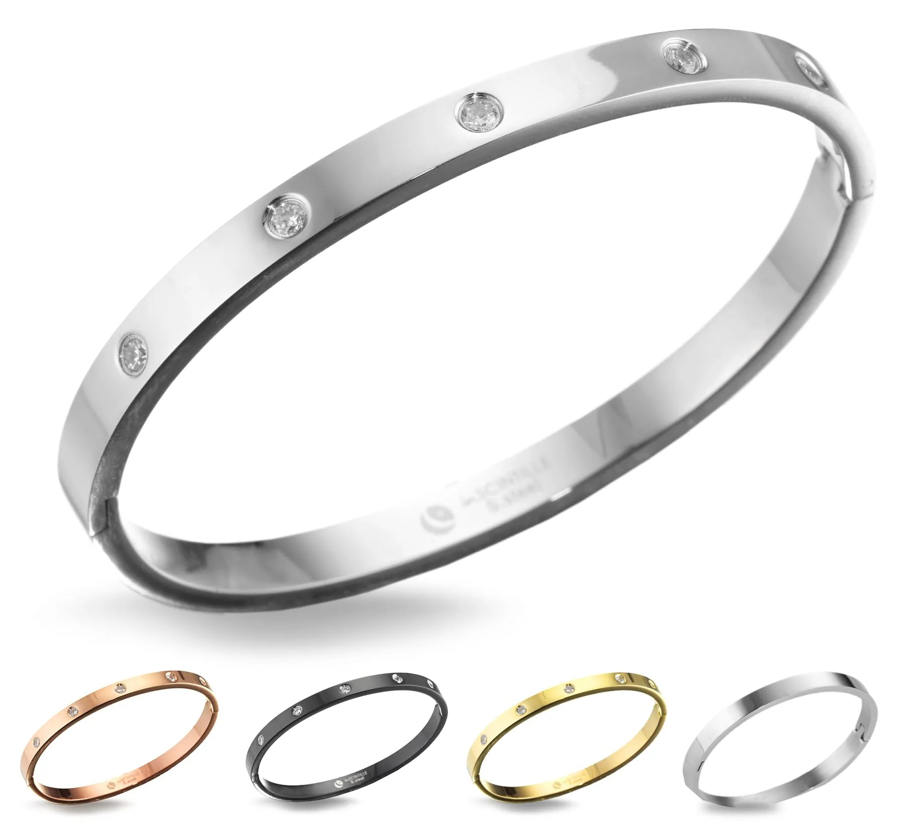inSCINTILLE Bangle Bracciale Rigido Donna Uomo in Acciaio Inossidabile, Confezione Regalo Donna Uomo Inclusa, Braccialetti Bangles a Cerchio (Argento Punti Luce, Altezza 6mm - Circonferenza 18cm) - immagine 1