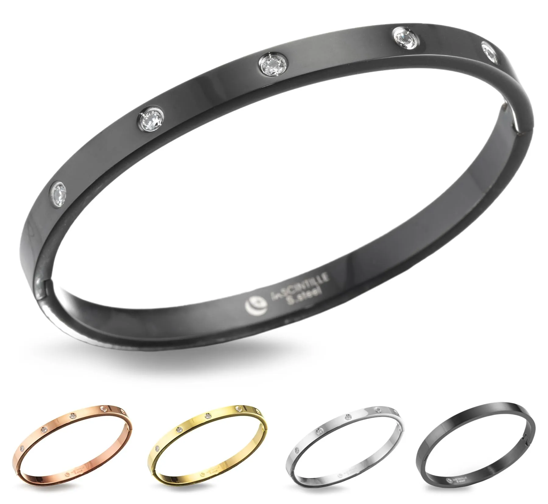 inSCINTILLE Bangle Bracciale Rigido Donna Uomo in Acciaio Inossidabile, Confezione Regalo Donna Uomo Inclusa, Braccialetti Bangles a Cerchio (Nero Punti Luce, Altezza 6mm - Circonferenza 18cm) - immagine 1