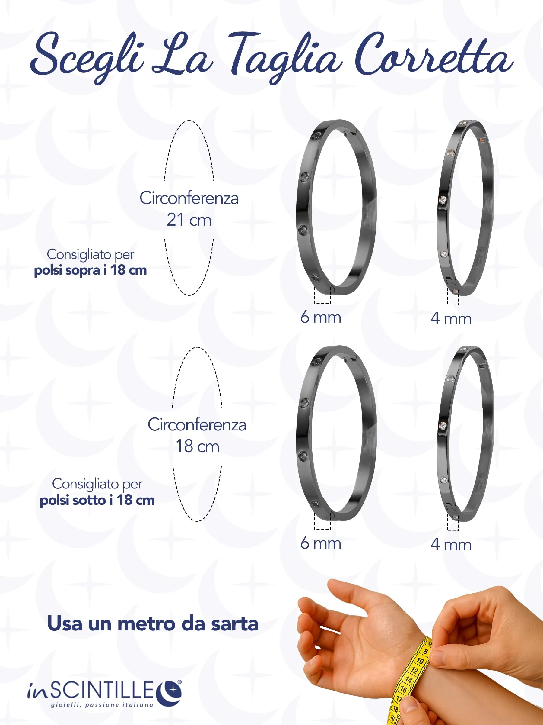 inSCINTILLE Bangle Bracciale Rigido Donna Uomo in Acciaio Inossidabile, Confezione Regalo Donna Uomo Inclusa, Braccialetti Bangles a Cerchio (Nero Punti Luce, Altezza 6mm - Circonferenza 18cm) - immagine 3
