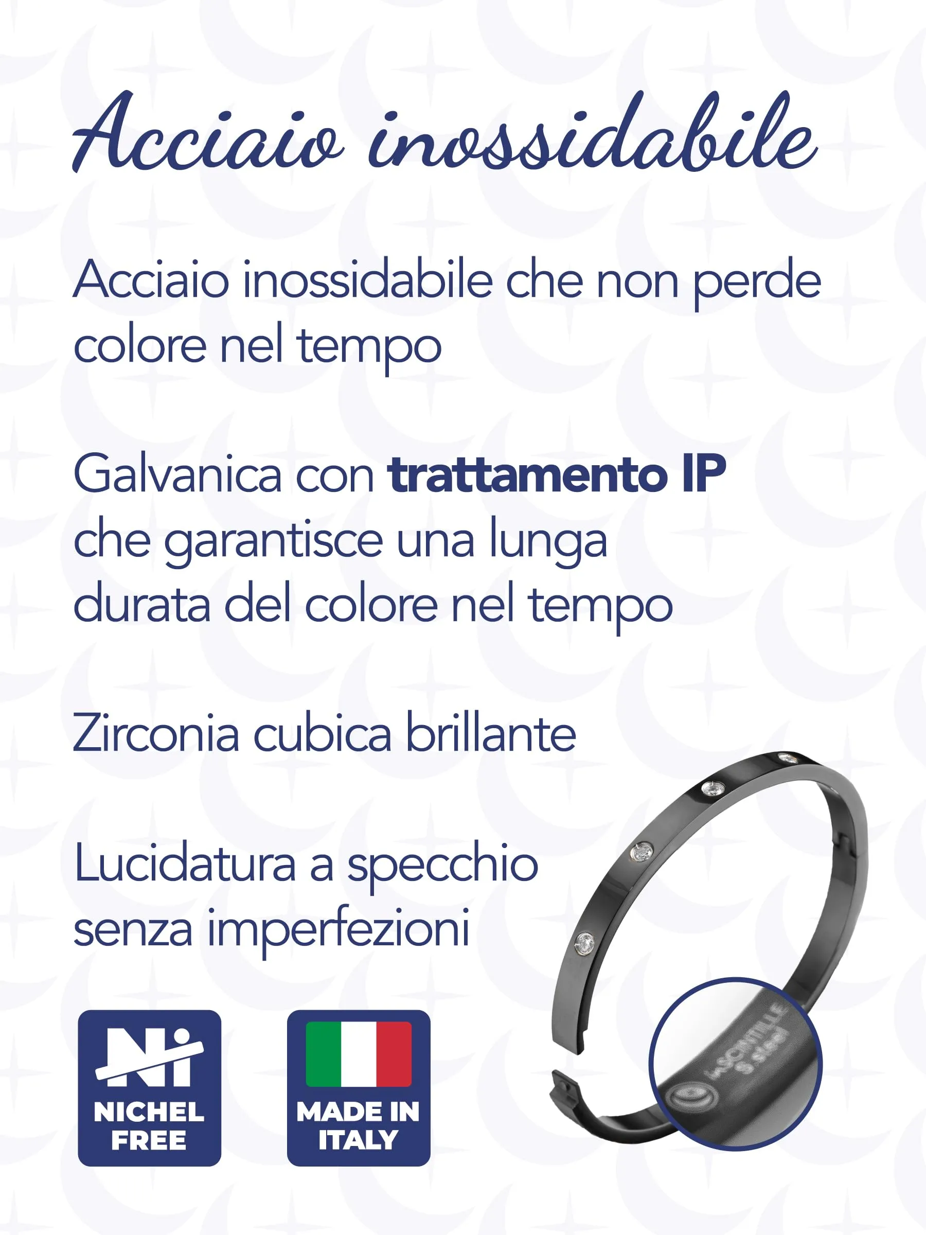 inSCINTILLE Bangle Bracciale Rigido Donna Uomo in Acciaio Inossidabile, Confezione Regalo Donna Uomo Inclusa, Braccialetti Bangles a Cerchio (Nero Punti Luce, Altezza 6mm - Circonferenza 18cm) - immagine 5