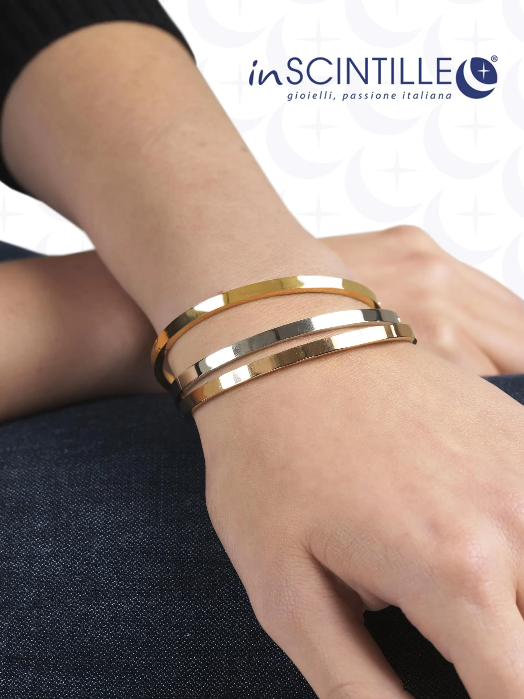 inSCINTILLE Bangle Bracciale Rigido Donna Uomo in Acciaio Inossidabile, Confezione Regalo Donna Uomo Inclusa, Braccialetti Bangles a Cerchio (Oro, Altezza 8mm - Circonferenza 21cm) - immagine 2