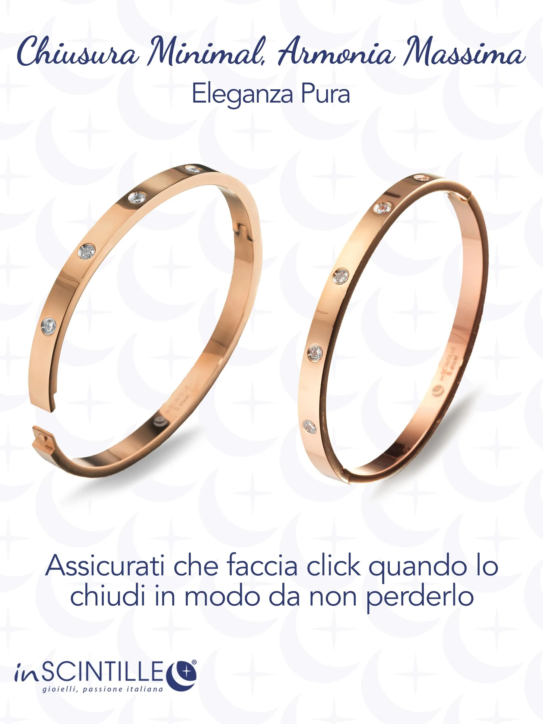 inSCINTILLE Bangle Bracciale Rigido Donna Uomo in Acciaio Inossidabile, Confezione Regalo Donna Uomo Inclusa, Braccialetti Bangles a Cerchio (Oro Rosa Punti Luce, Altezza 6mm - Circonferenza 18cm) - immagine 4