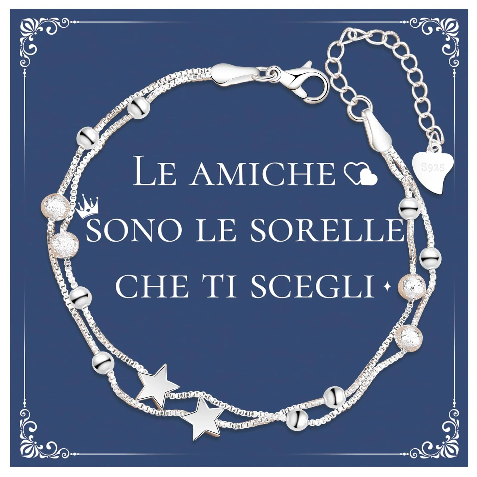Cheerslife Bracciale Amicizia, Bracciale In Argento 925 Con Stelle Sorelle - immagine 1