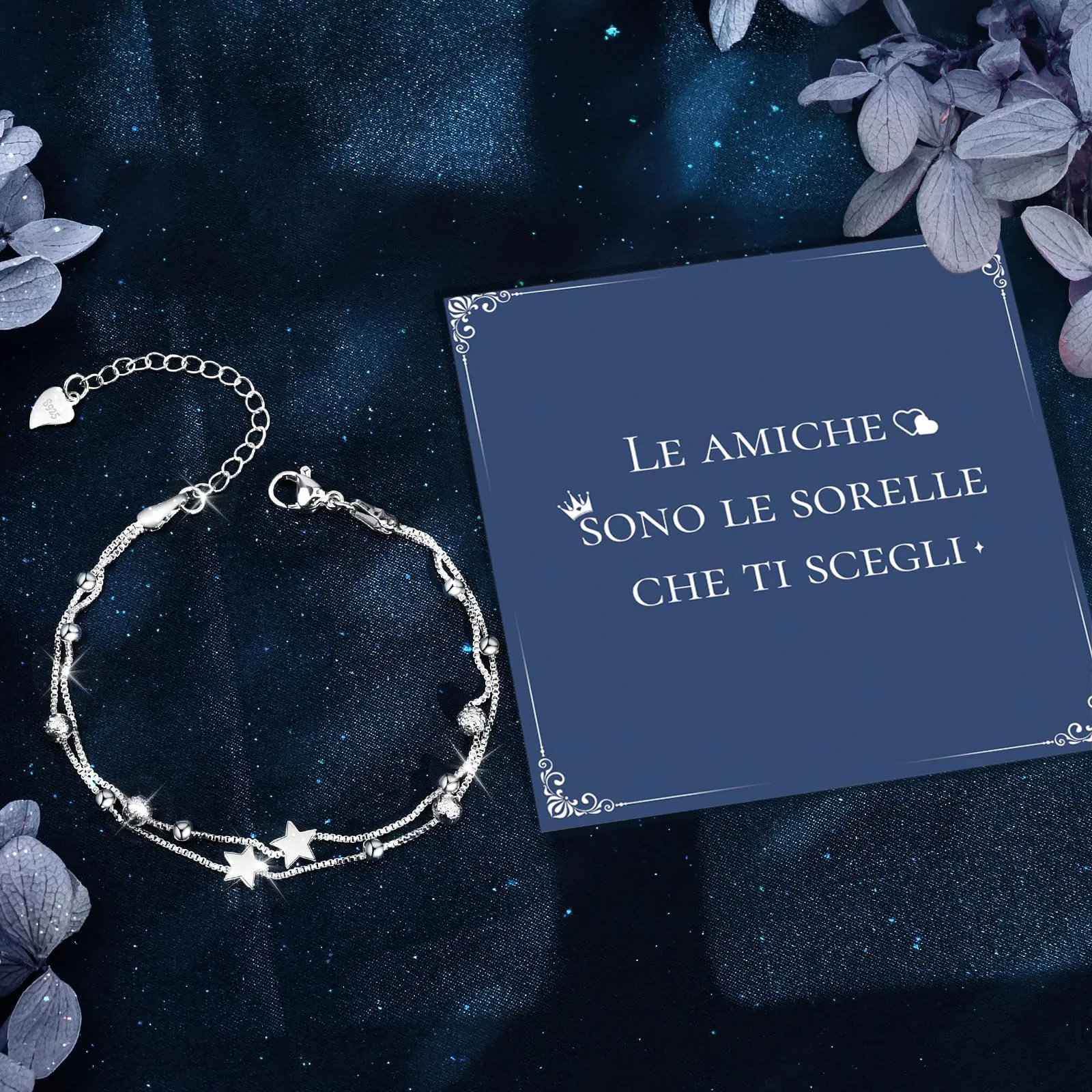 Cheerslife Bracciale Amicizia, Bracciale In Argento 925 Con Stelle Sorelle - immagine 3