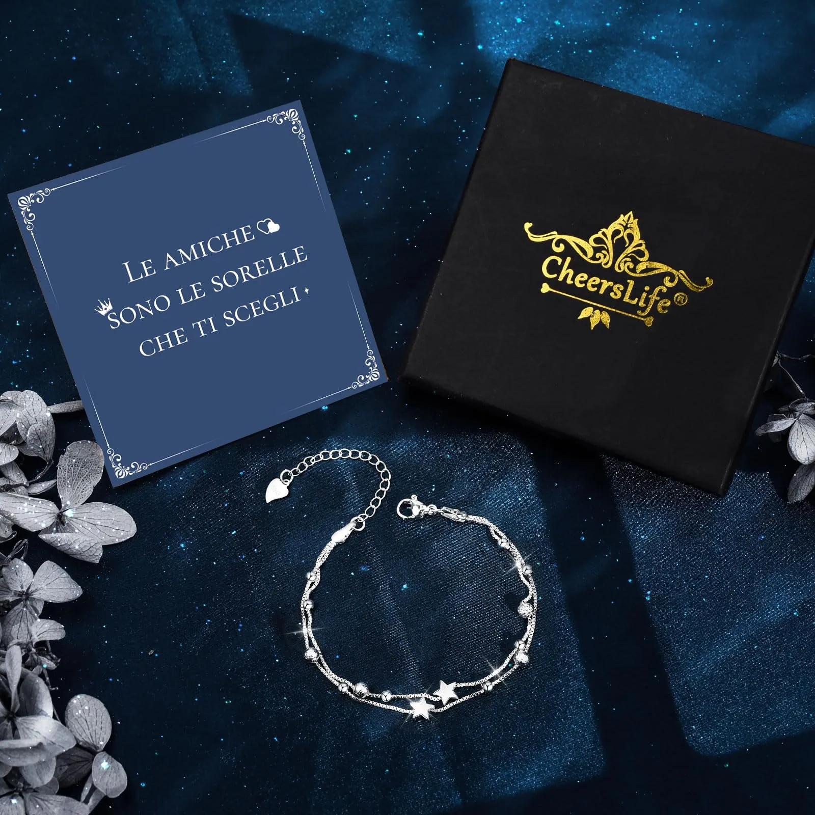 Cheerslife Bracciale Amicizia, Bracciale In Argento 925 Con Stelle Sorelle - immagine 5
